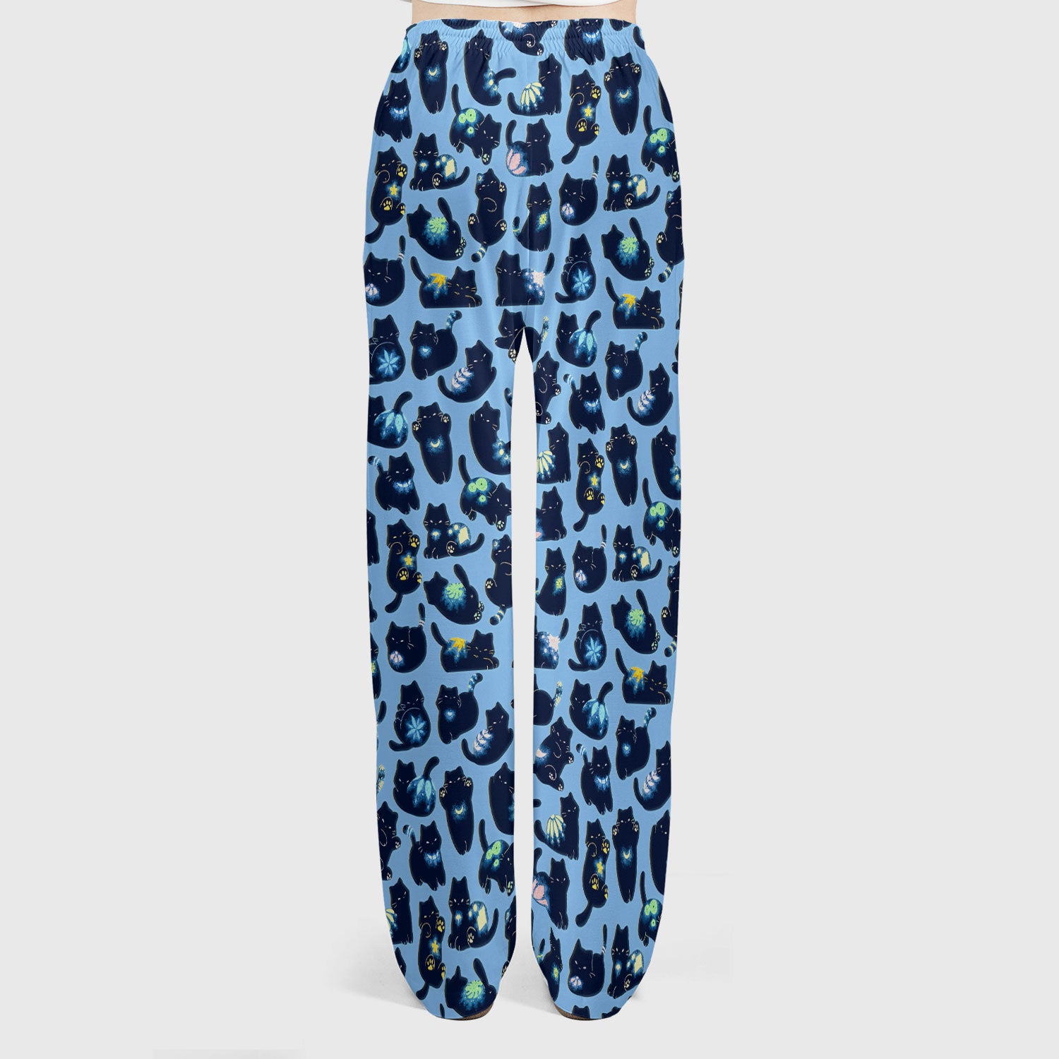 Midnight Cat Scrub Set, Black Cat Pattern Nurse Shirt, Breathable Fabrics Nursing Uniform