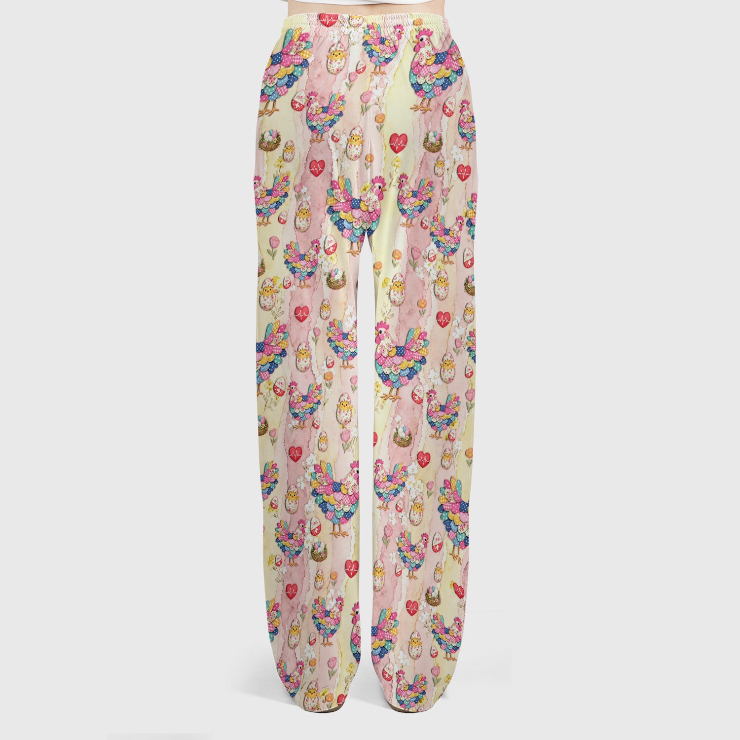Colorful Chicken Easter Eggs Heart Pattern Scrub Sets, Breathable Med Uniform