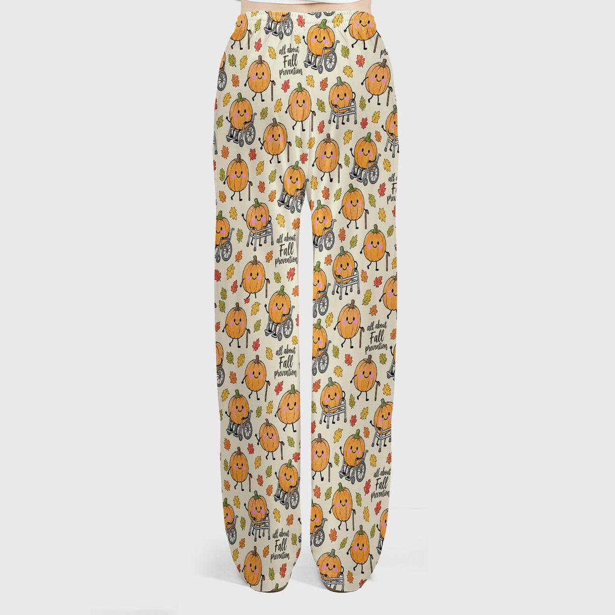 Cute Fall Prevention Pumpkin Pattern Scrub Set, Scrub Pants and V Neck Top