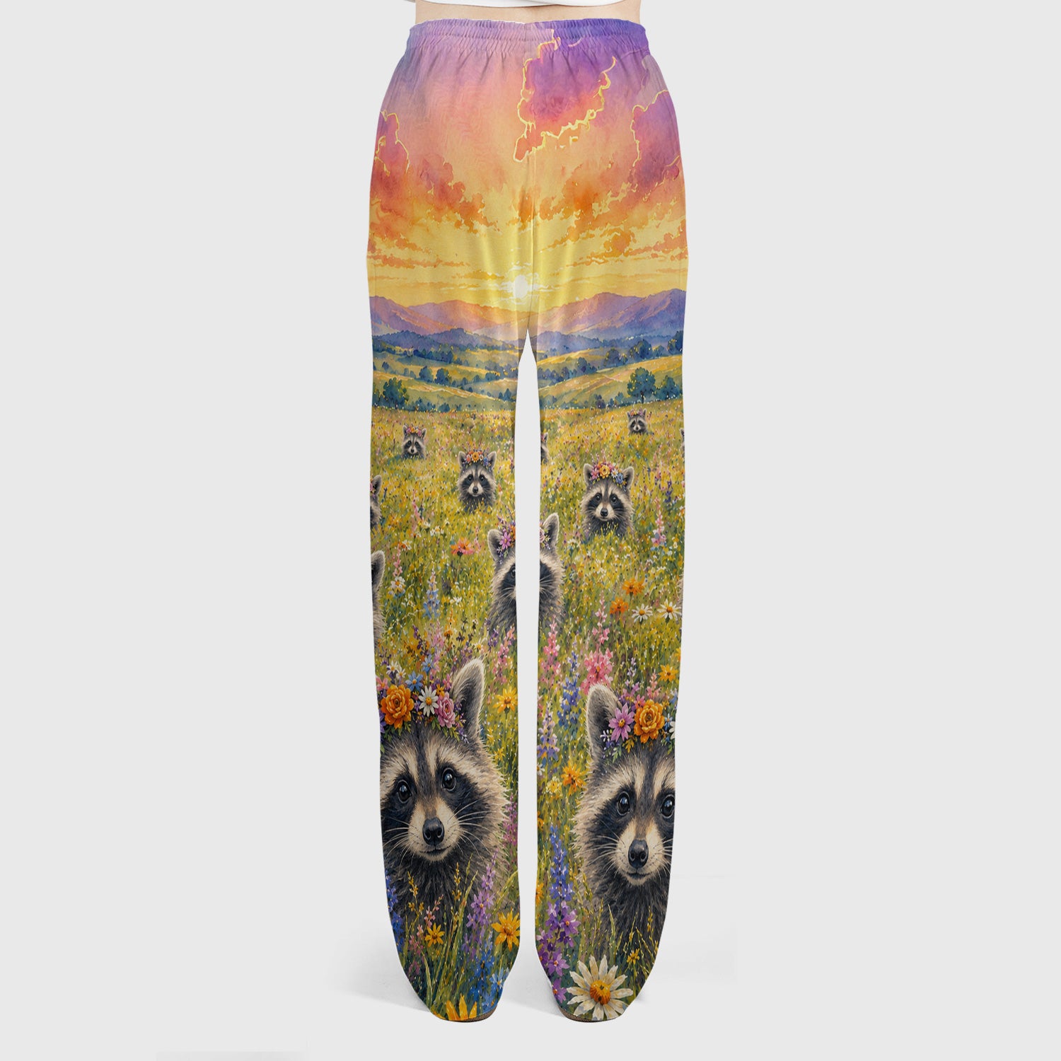 Floral Raccoon Meadow Veterinary Nurse Pattern Scrub Set, Scrub Pants and V Neck Top