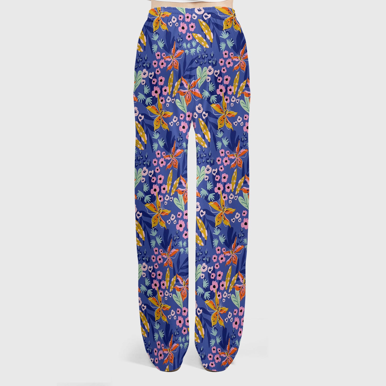 Nurse Blue Lily Floral Garden Pattern Scrub Set, Scrub Pants and V Neck Top