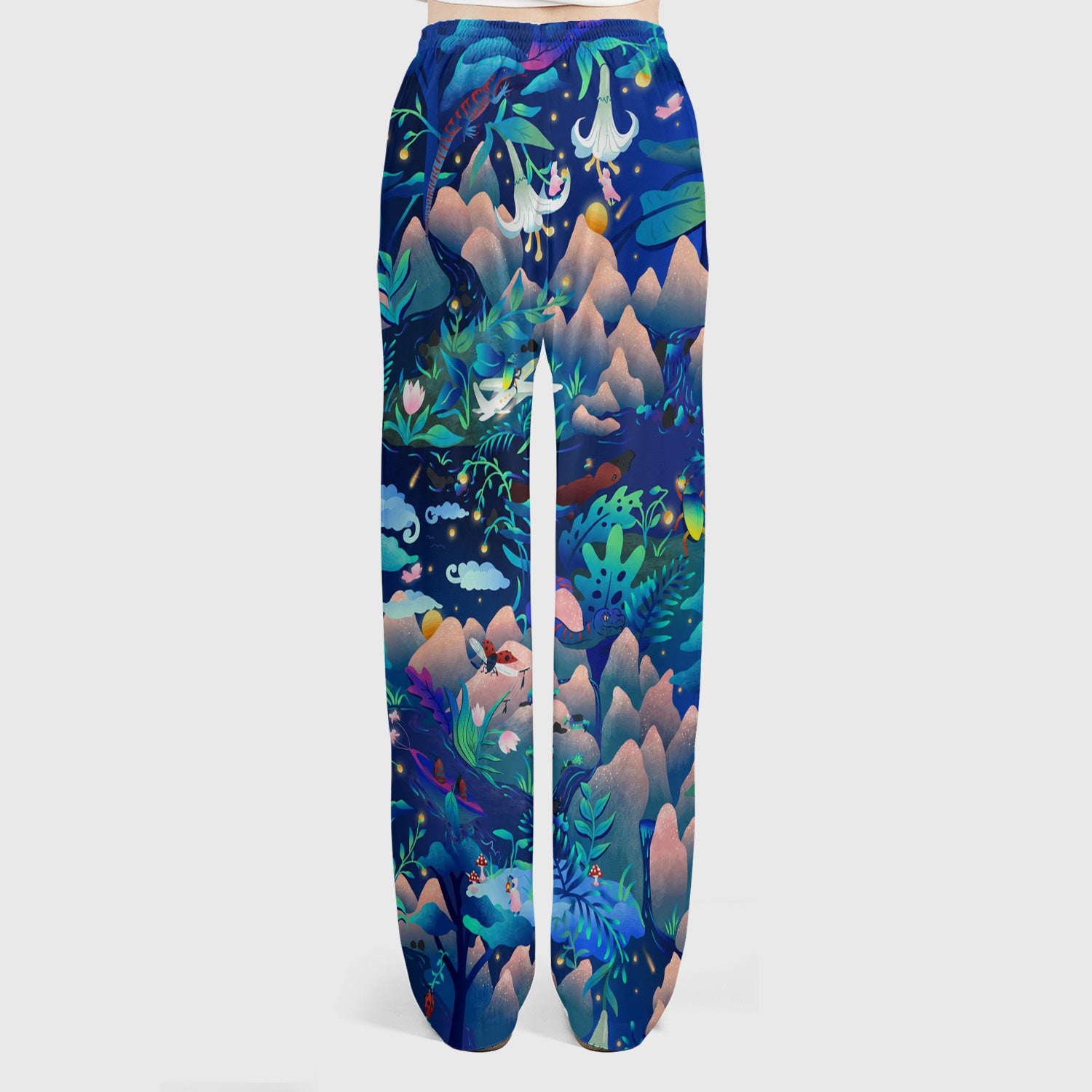 Whimsical Mountain Bug Print Scrub Set, Scrub Pants and V Neck Top