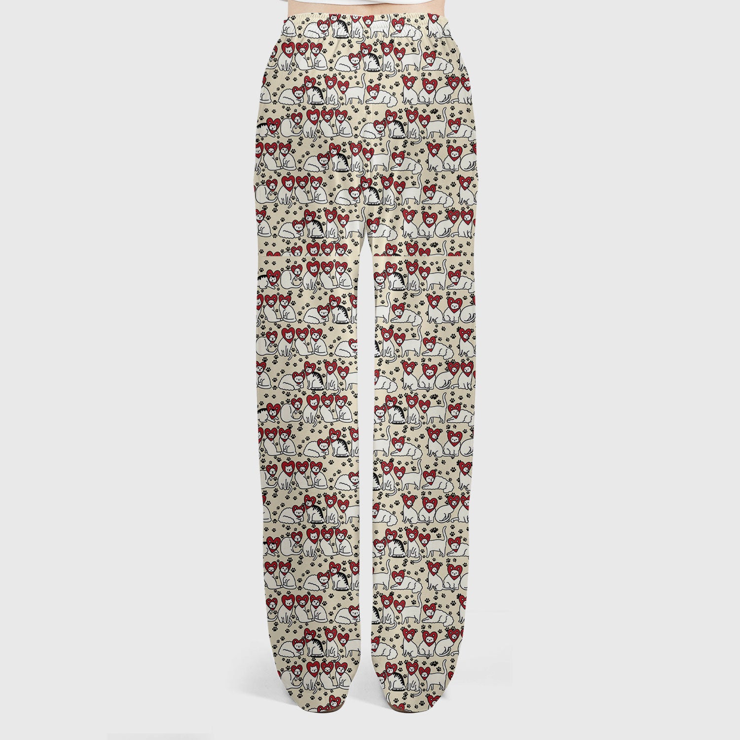 Cute Cat Heart Pattern Scrub Set, Funny Cat Scrub Shirt For Nurses, Breathable Fabrics Nursing Uniform