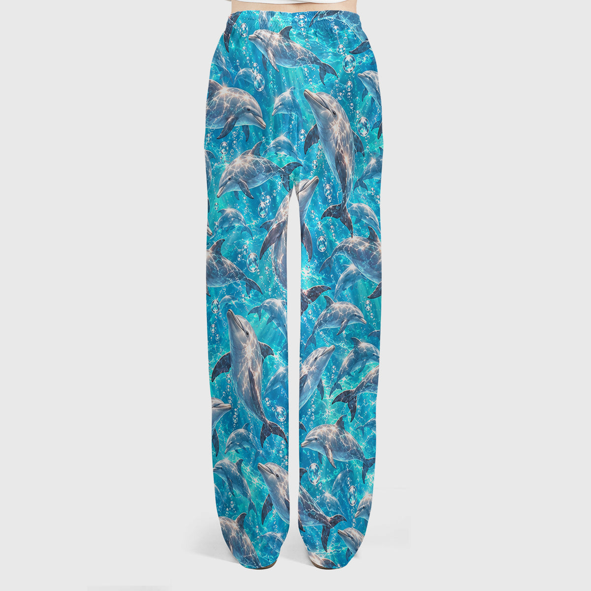 Blue Ocean Dolphin Pattern Scrub Set, Scrub Pants and V Neck Top