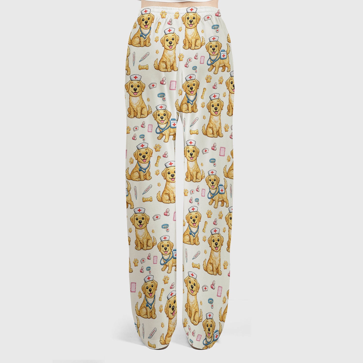 Cute Puppy Nurse Medical Print Women’s Scrub Set, Scrub Pants and V Neck Top