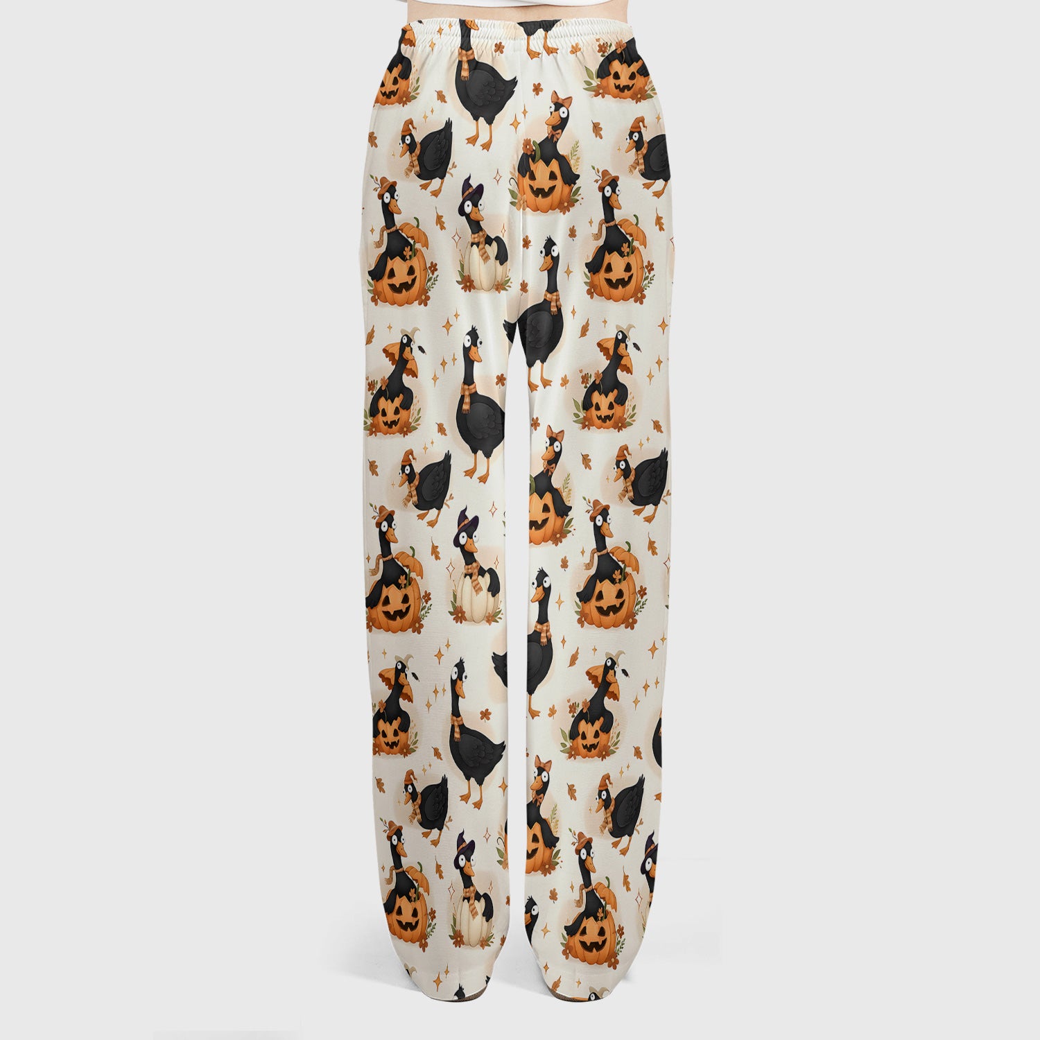 Pumpkin Black Goose Print Scrub Set, Scrub Pants and V Neck Top