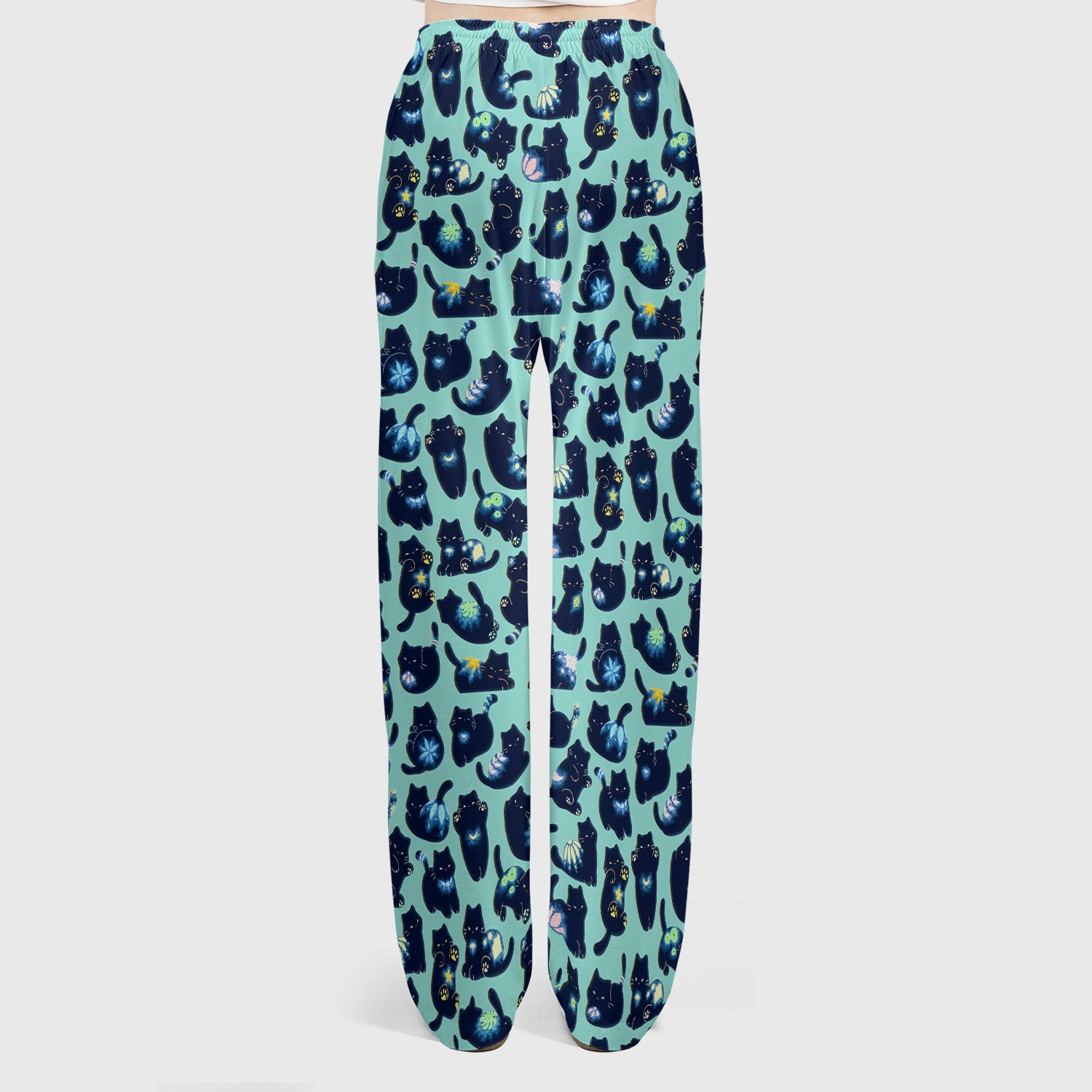 Midnight Cat Scrub Set, Black Cat Pattern Nurse Shirt, Breathable Fabrics Nursing Uniform