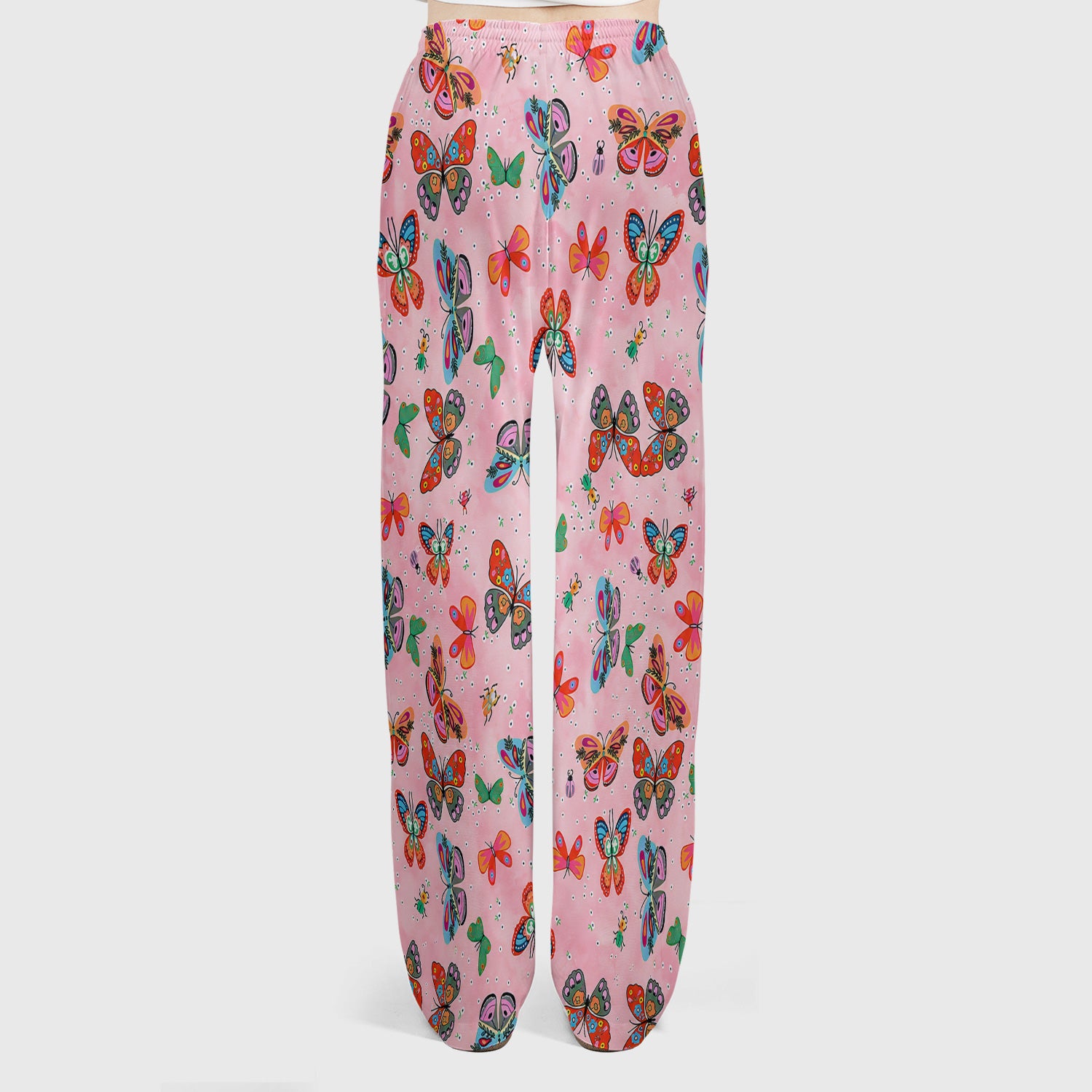 Colorful Butterfly Garden Pattern Scrub Set, Scrub Pants and V Neck Top
