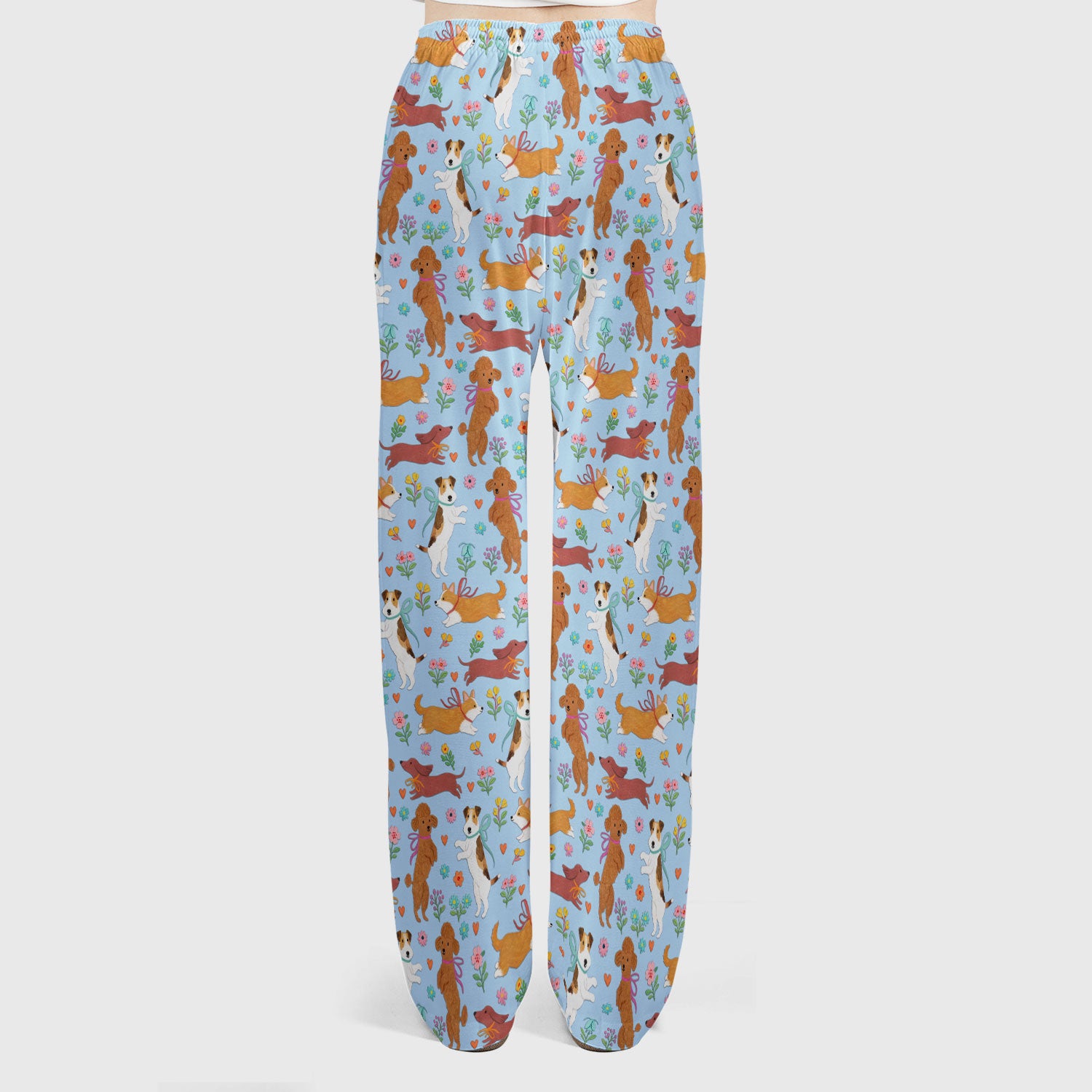 Cute Cartoon Dog Print Women's Scrub Set, Scrub Pants and V Neck Top