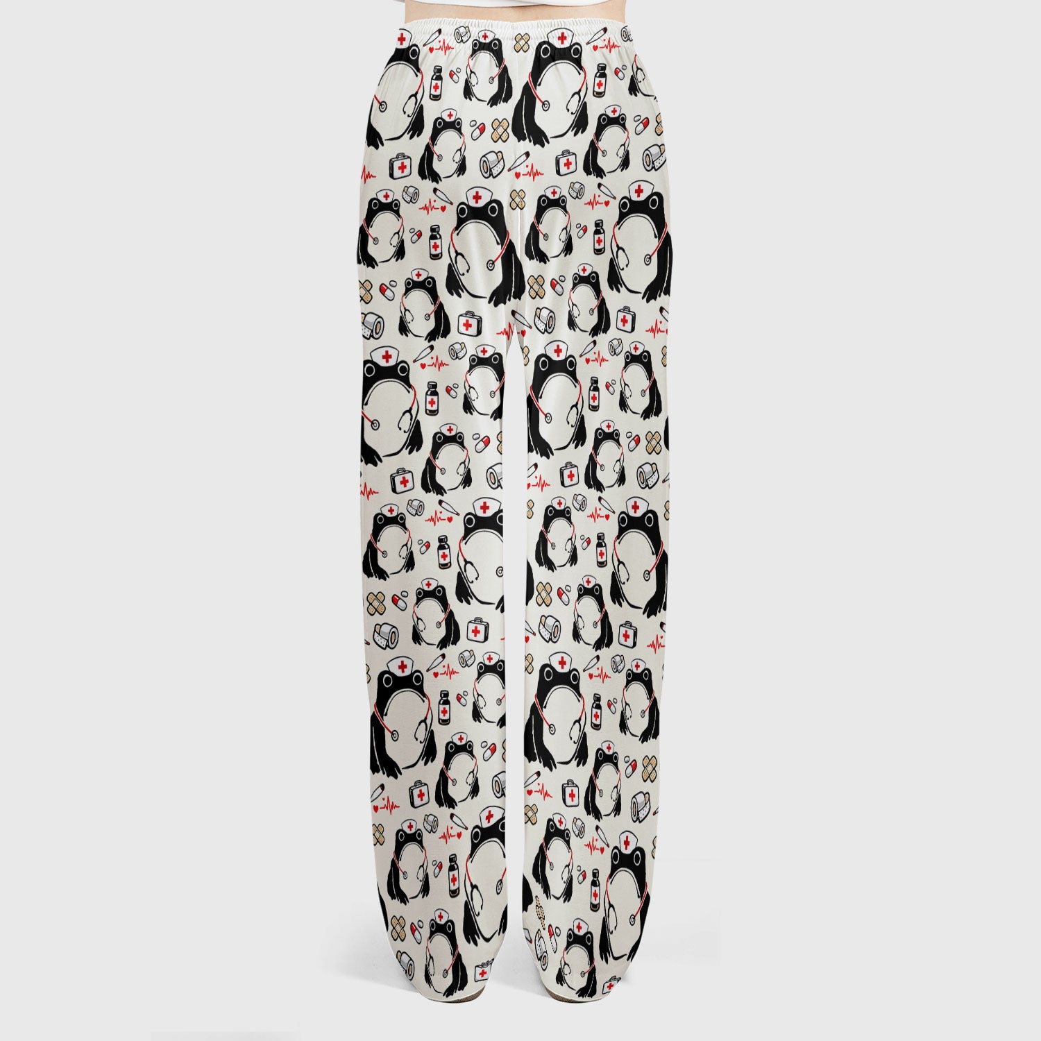 Cute Frog Nurse Medical Pattern Scrub Set, Breathable Med Uniform