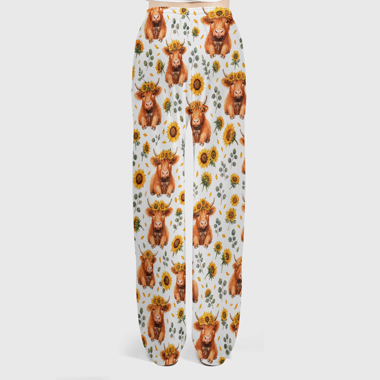 Rustic Highland Cow Floral Pattern Scrub Set, Scrub Pants and V Neck Top