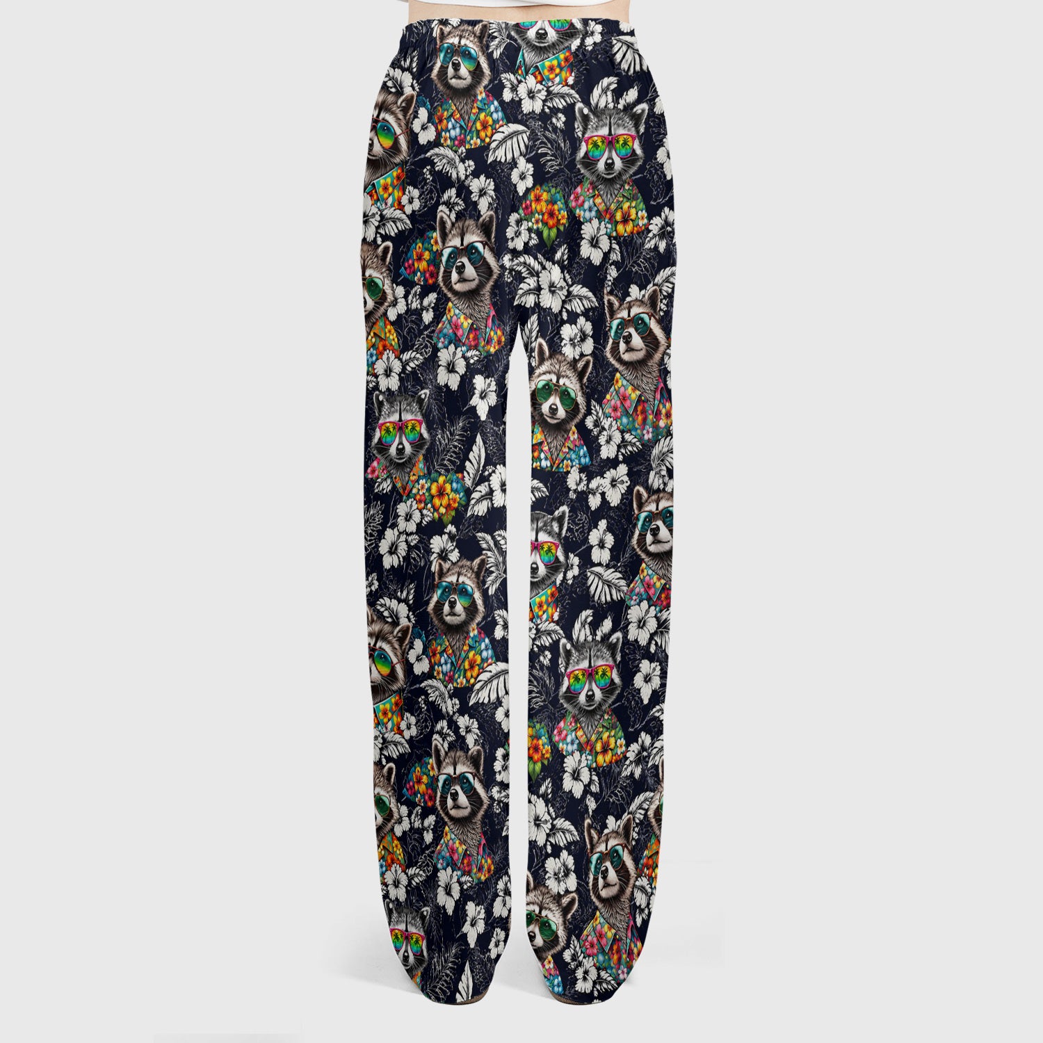 Tropical Raccoon Floral Pattern Scrub Set, Scrub Pants and V Neck Top
