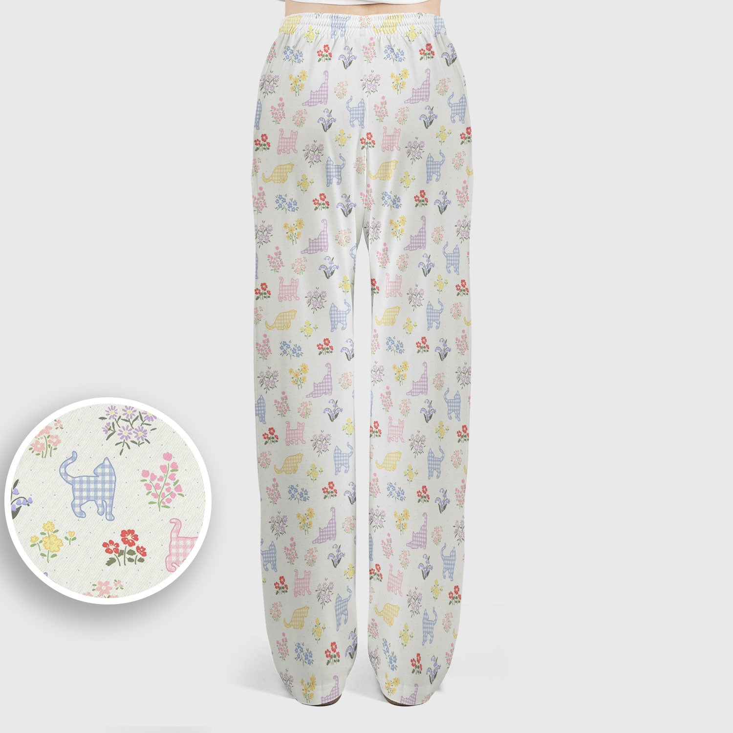 Pastel Cat Floral Nurse Scrub Set, Cute Cat Medical Pattern Shirt, Breathable Fabrics Nursing Uniform