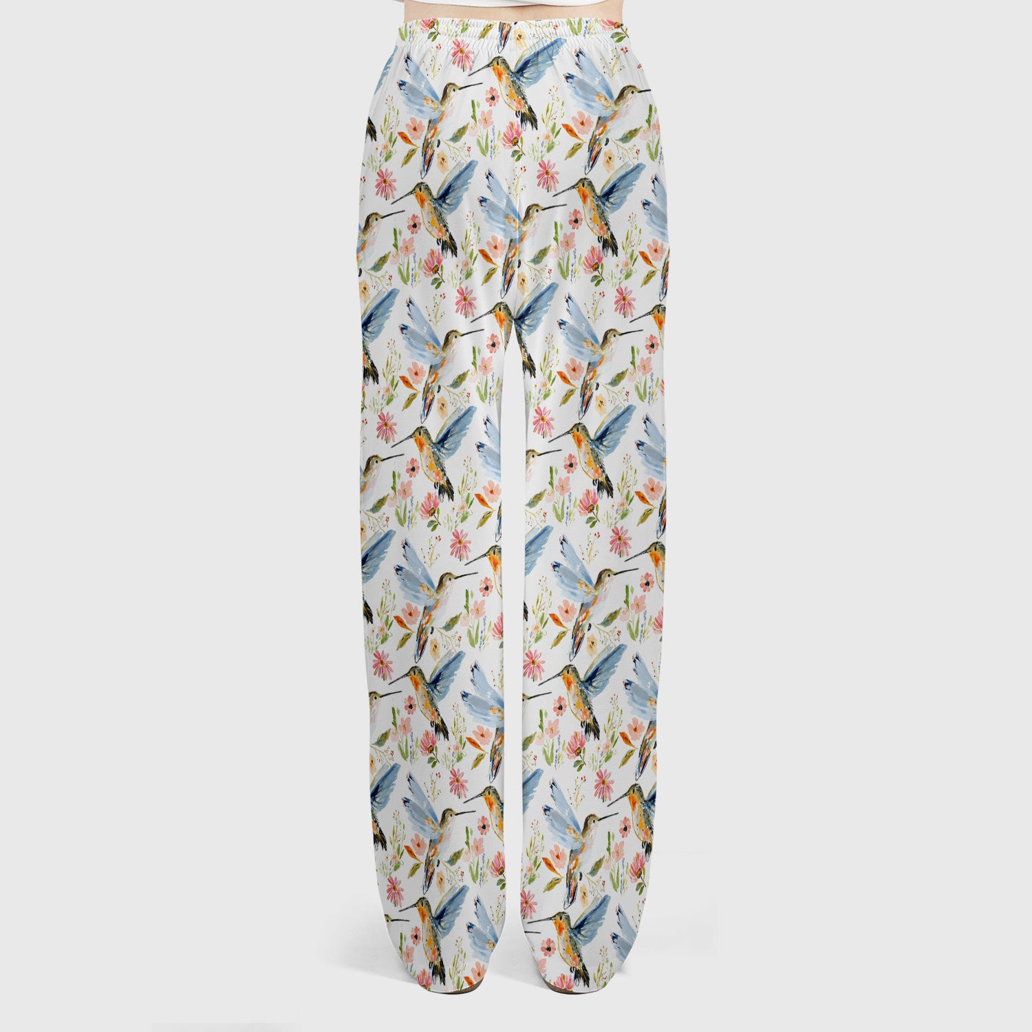 Watercolor Hummingbird Floral Pattern Scrub Set, Scrub Pants and V Neck Top