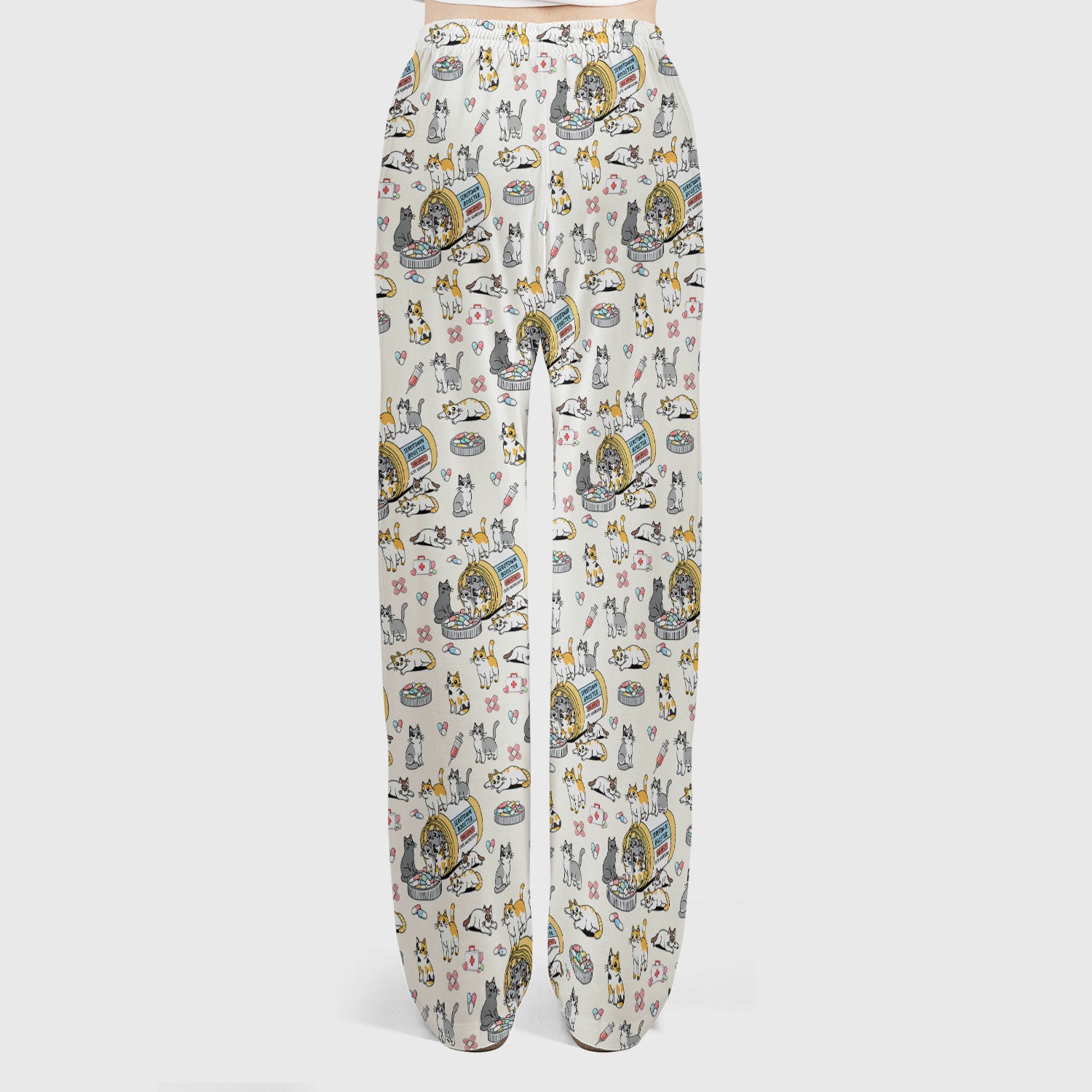 Cute Cat Serotonin Booster Pattern Women's Scrub Set, Breathable Med Uniform