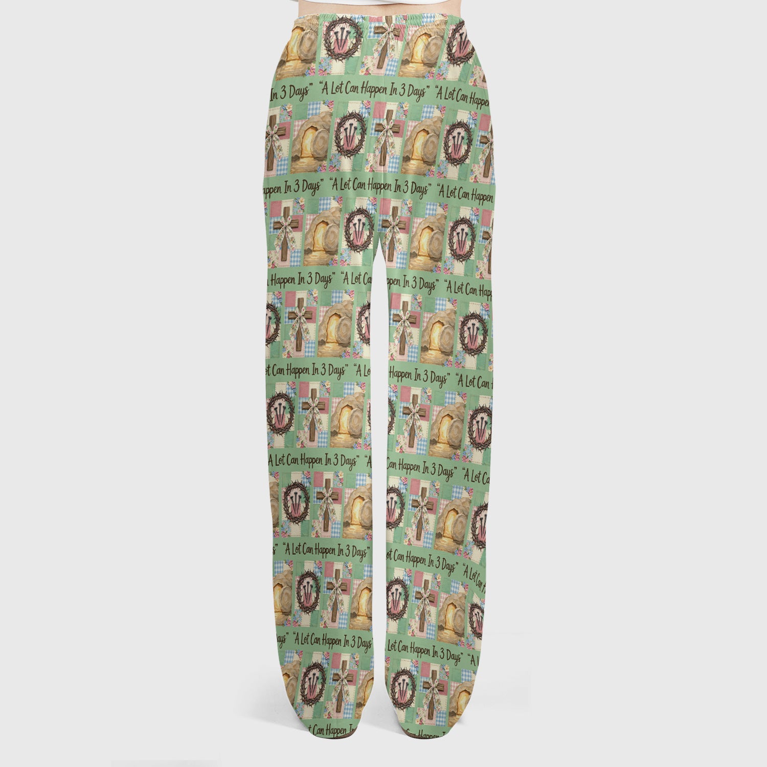 Christian Easter Cross Print Scrub Set, Scrub Pants and V Neck Top