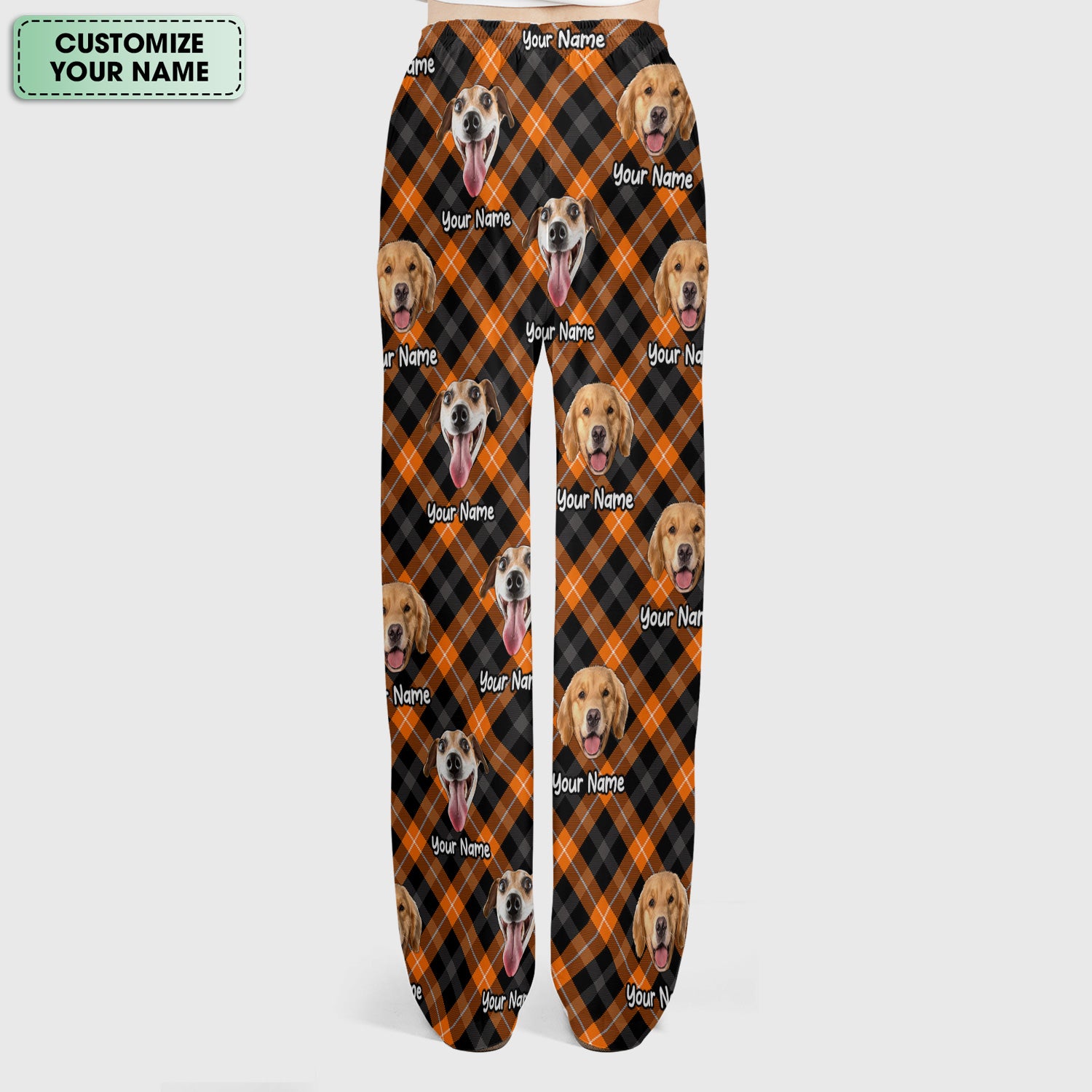 Personalized Halloween Dog Photo Plaid Scrub Set, Scrub Pants and V Neck Top