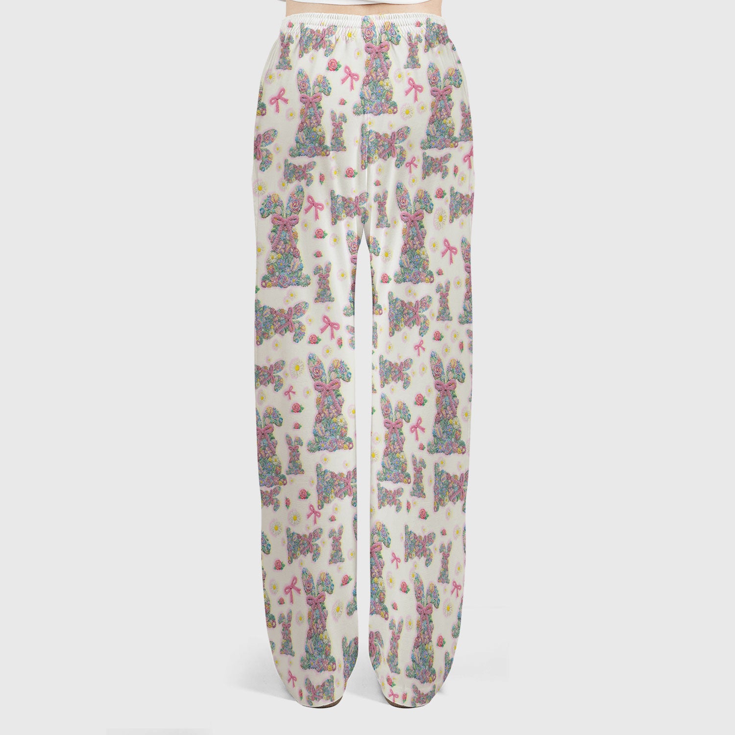 Colorful Floral Bunny with Pink Bow Pattern Scrub Set, Breathable Med Uniform