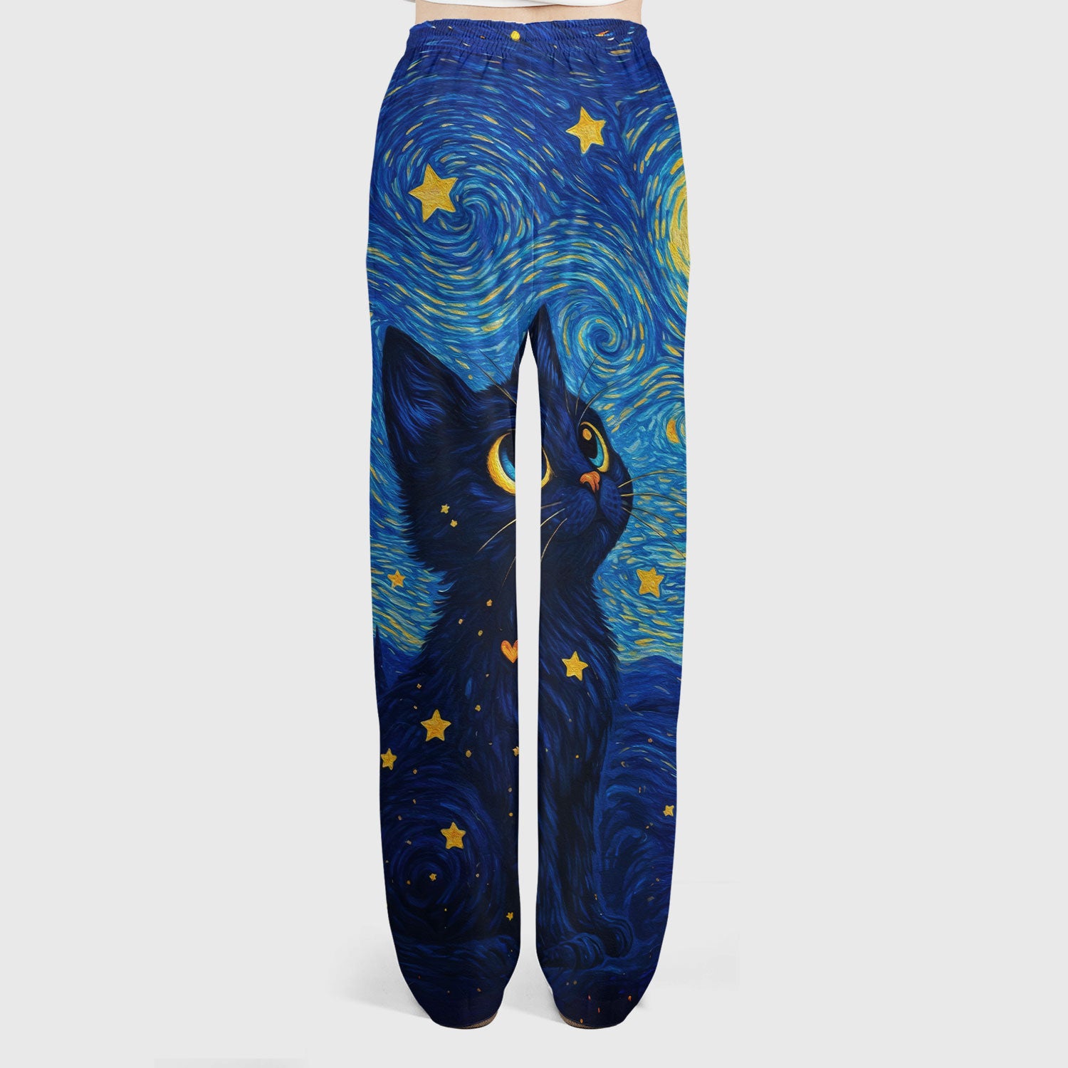 Black Cat Starry Night Pattern Scrub Set, Breathable Med Uniform