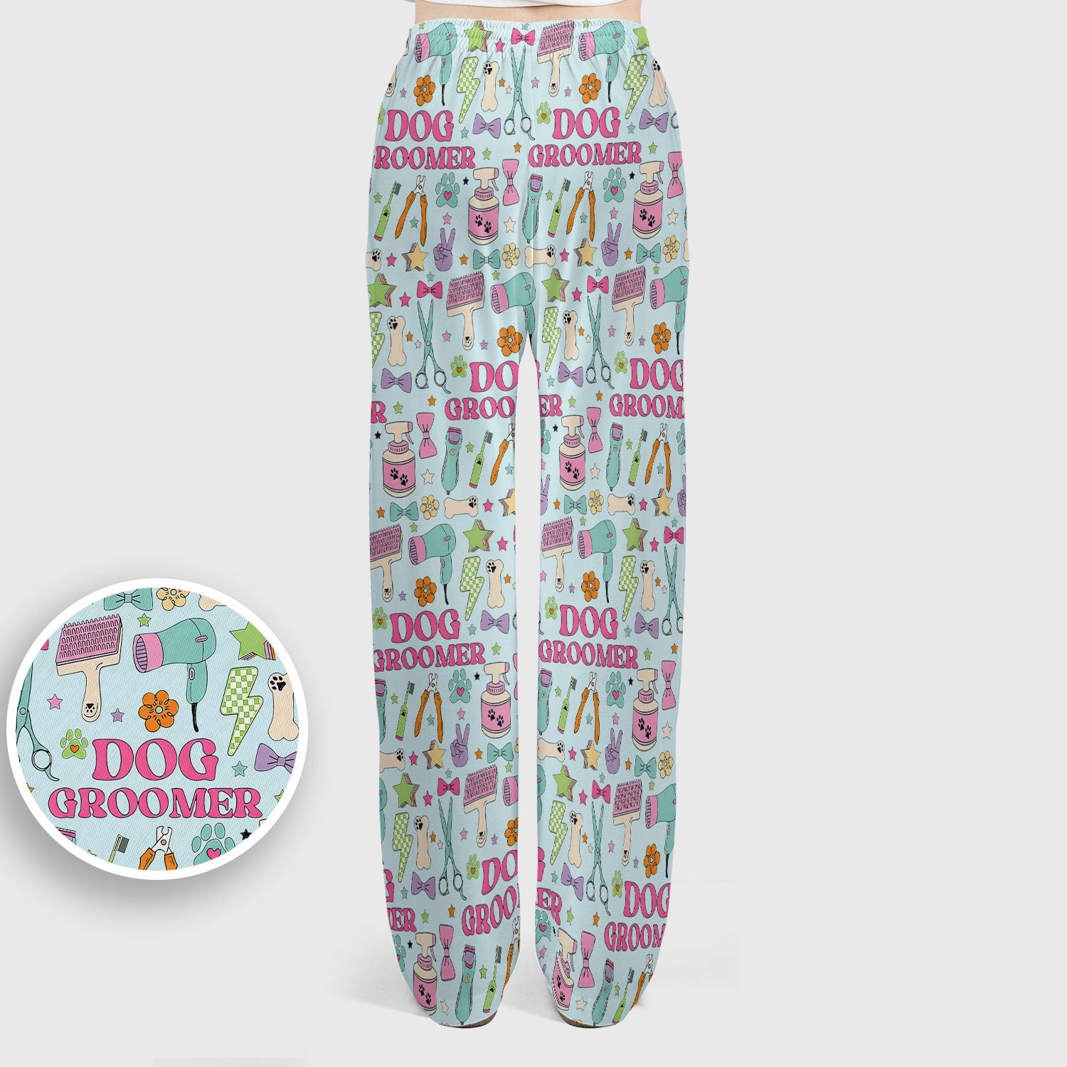 Dog Groomer Tools Pattern Women's Scrub Set, Scrub Pants and V Neck Top