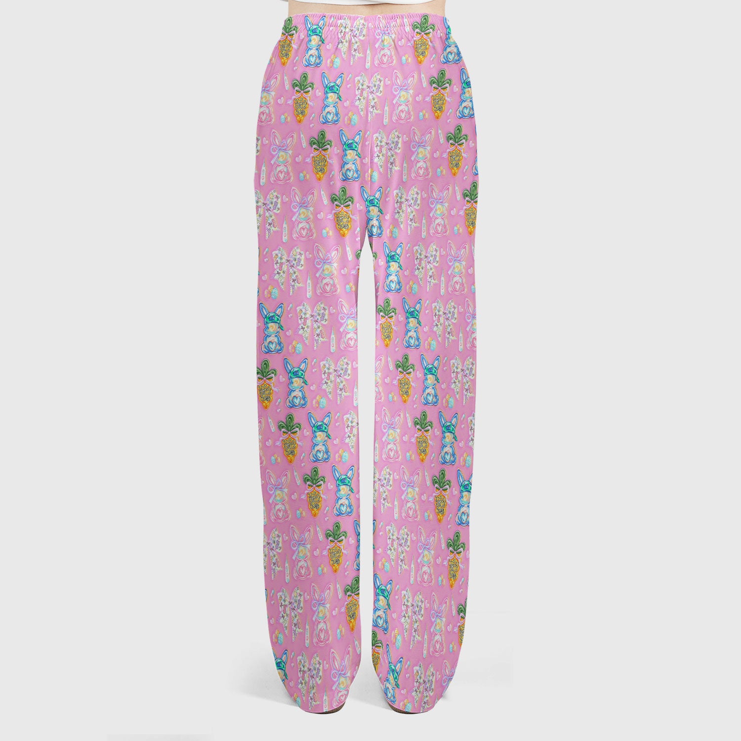 Easter Bunny Carrot Bow Floral Print Scrub Set, Breathable Med Uniform