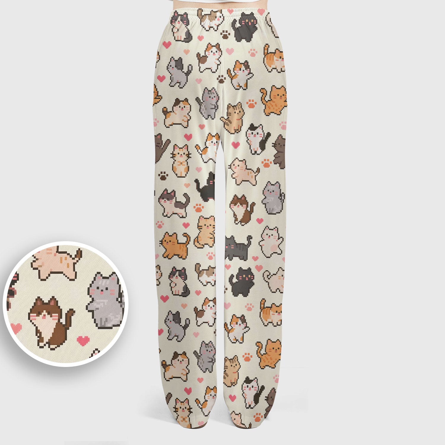 Cute Pixel Cat Heart Paw Pattern Scrub Set, Women's Scrub Sets