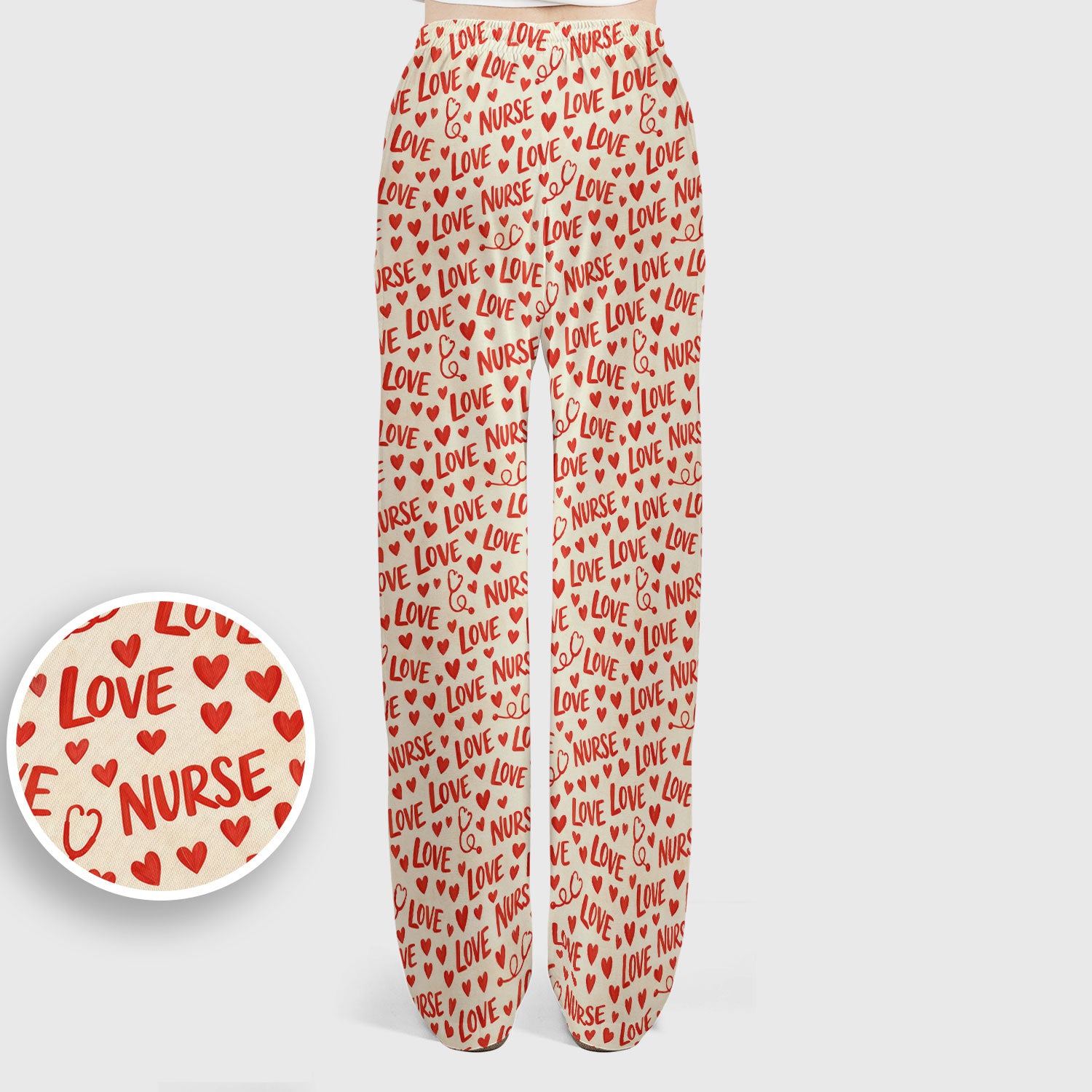 Valentine Pattern Scrub Set, Love Heart Medical Nurse Scrub Shirt, Breathable Fabrics Nursing Uniform