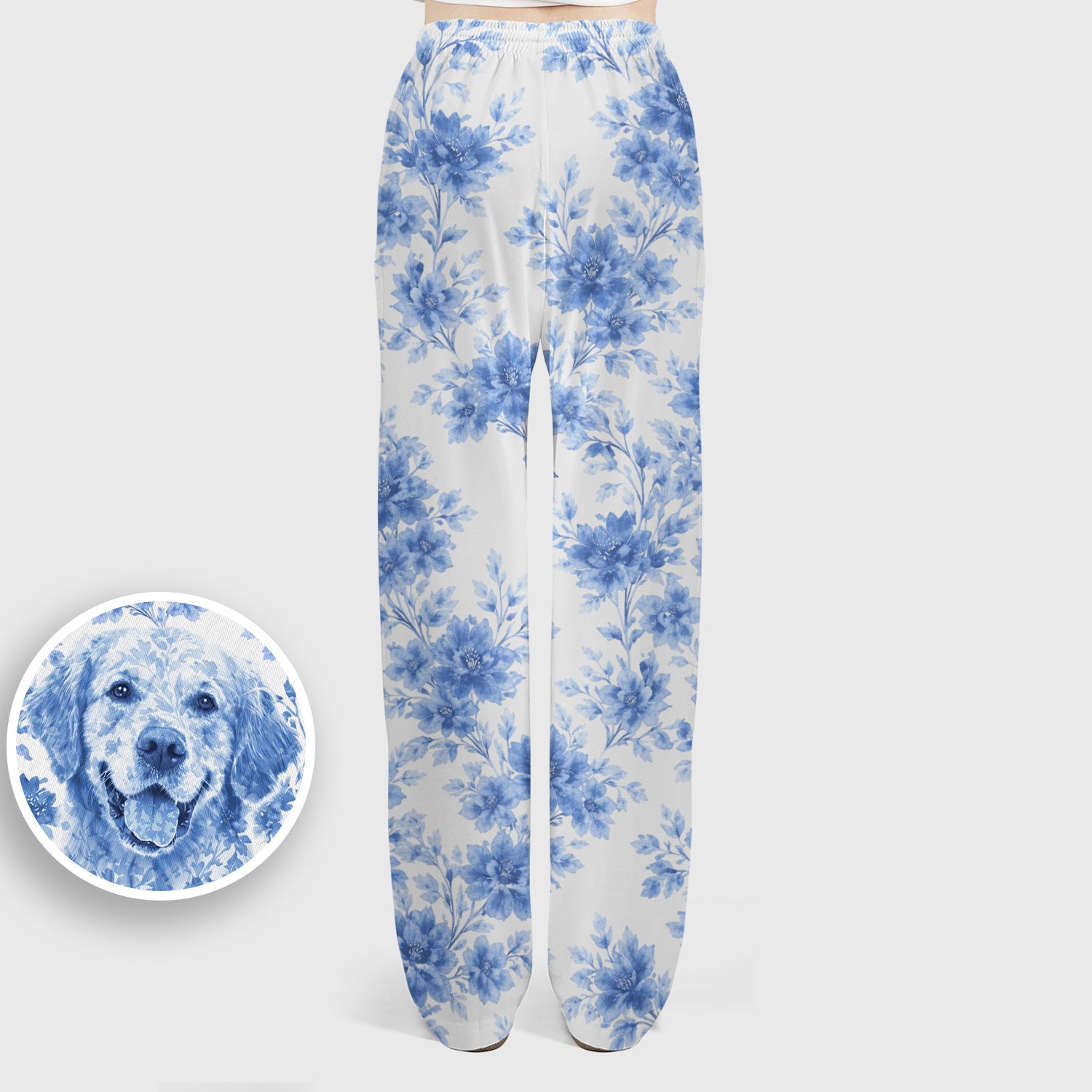 Personalized Pet Photo Floral Scrub Set, Scrub Pants and V Neck Top