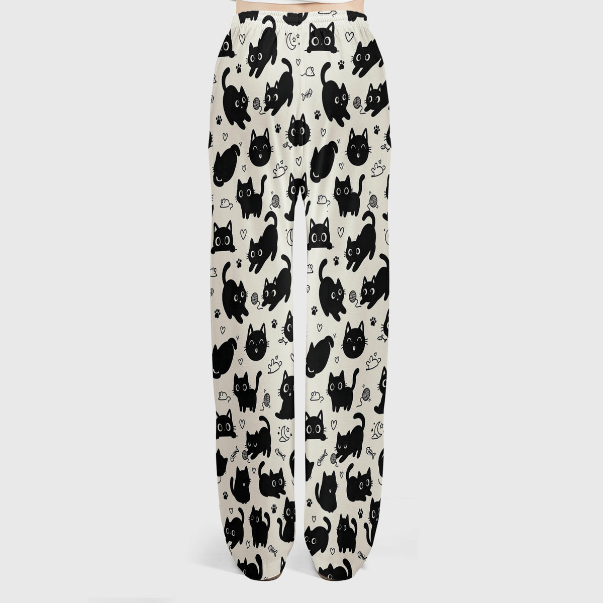 Cute Playful Black Cat Pattern Scrub Set, Scrub Pants and V Neck Top