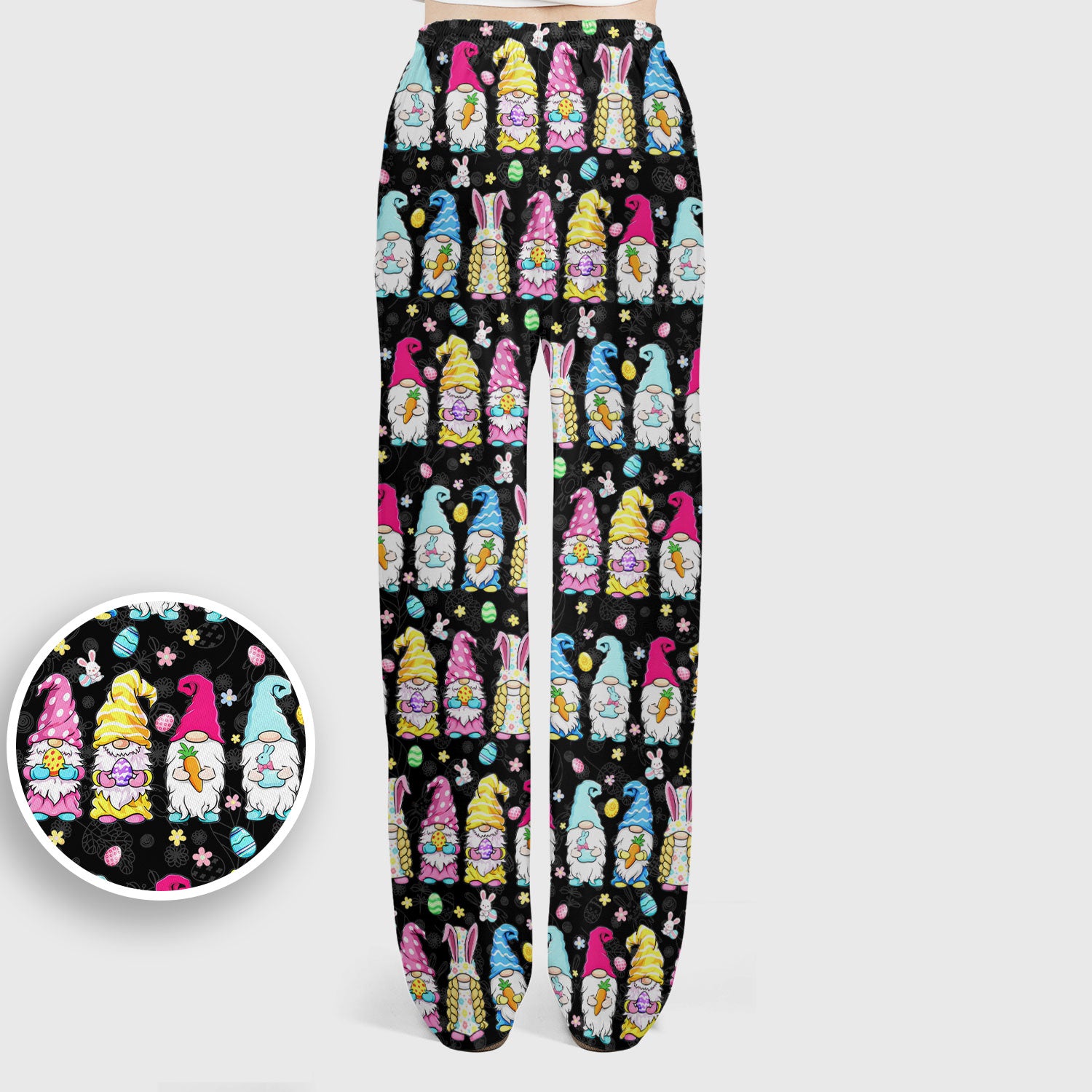 Colorful Easter Gnome Bunny Eggs Pattern Scrub Set, Women's Scrub Sets