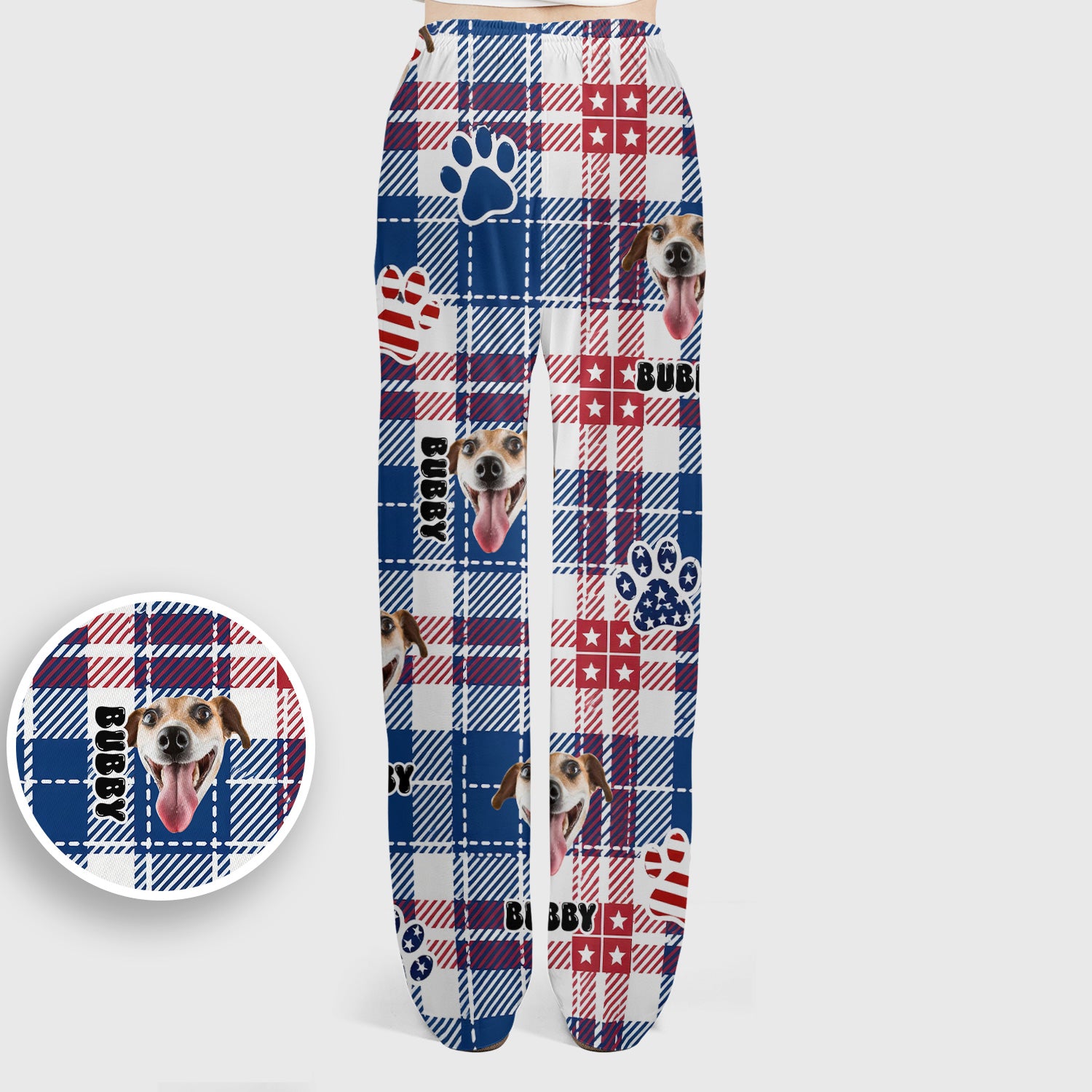 Custom Dog Face Scrub Set, Patriotic Dog Plaid Pattern Shirt, Scrub Pants and V Neck Top