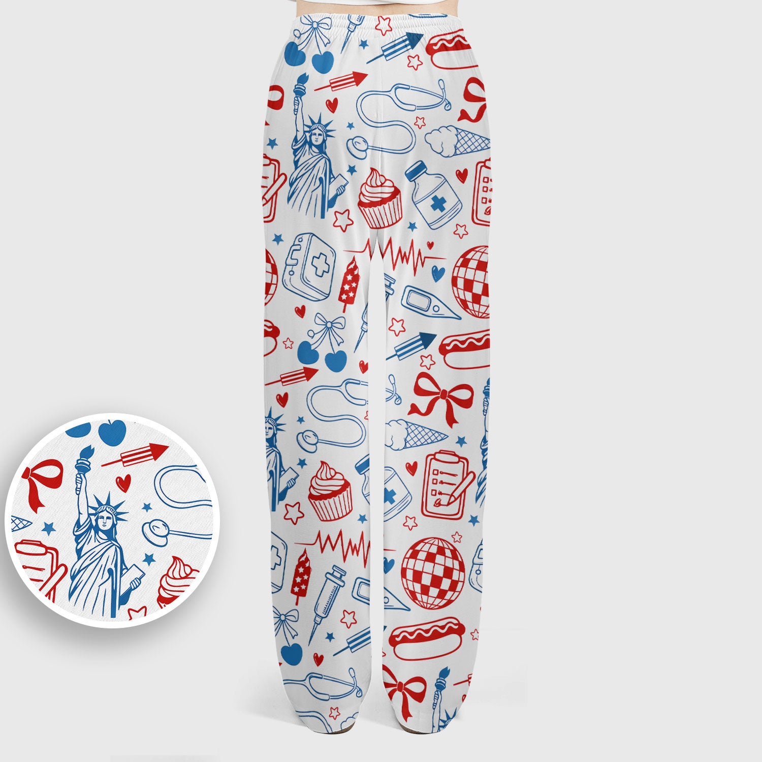 Patriotic Nurse Medical Icons Pattern Scrub Set, Scrub Pants and V Neck Top