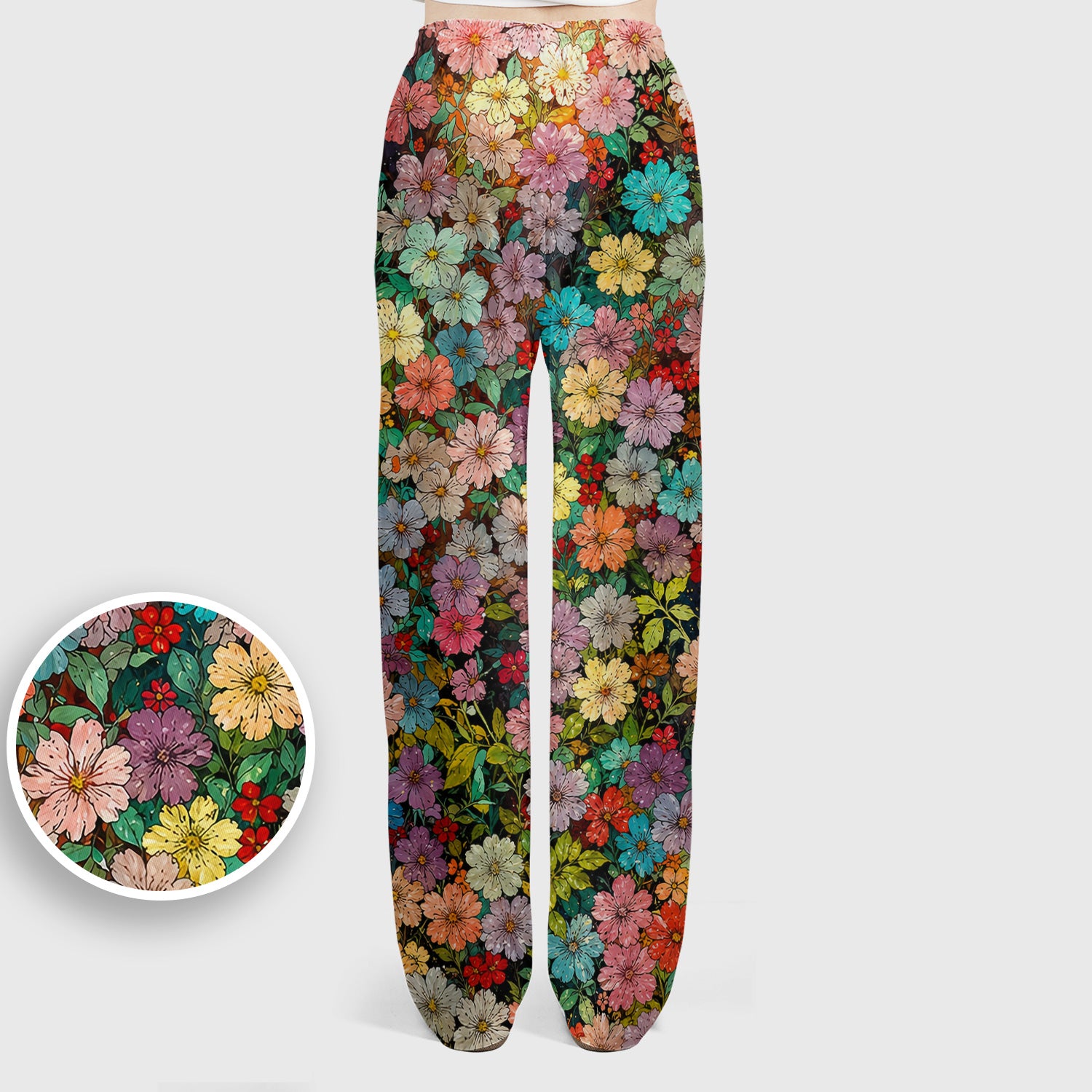 Colorful Wildflower Garden Bloom Pattern Scrub Set, Scrub Pants and V Neck Top