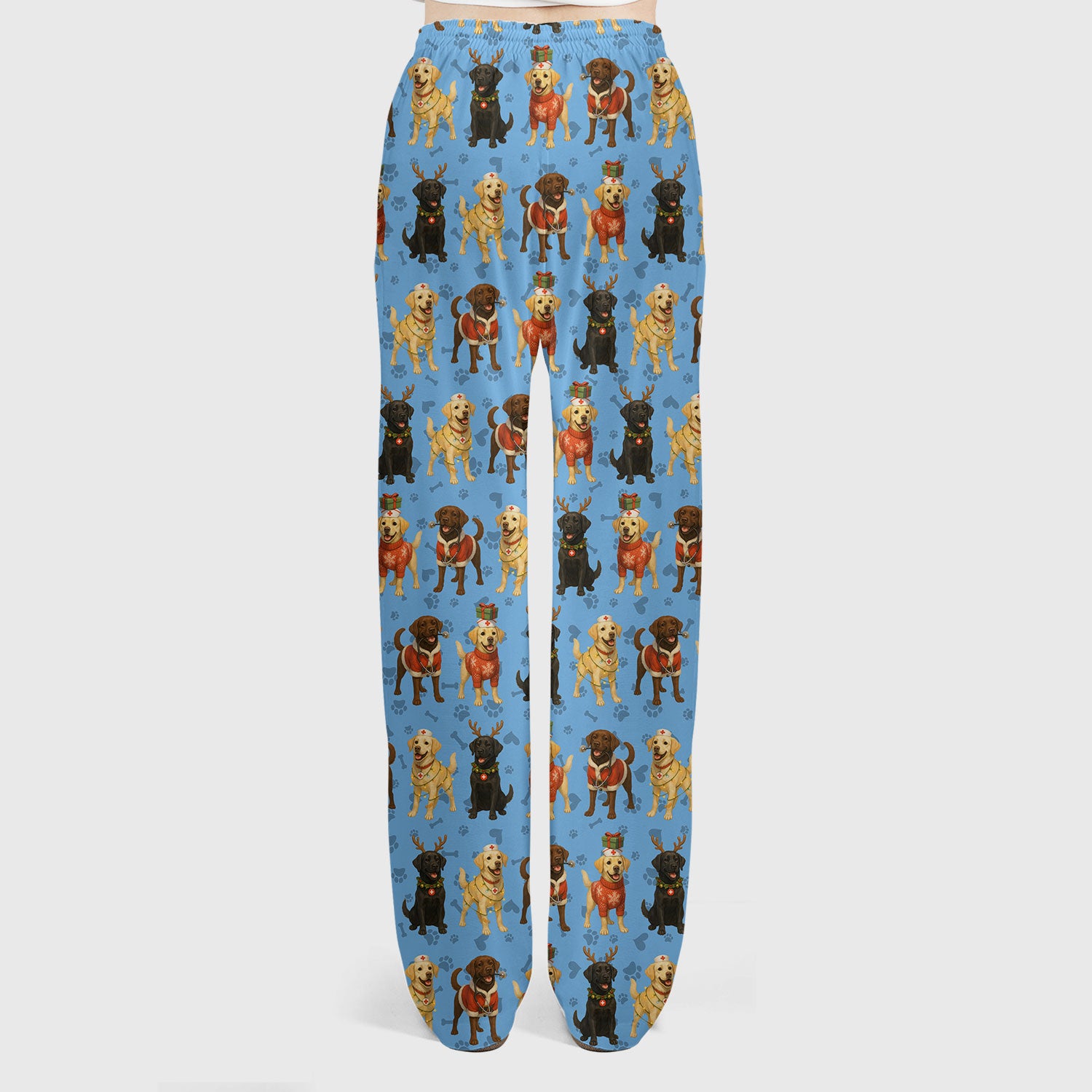 Dog Scrubs Christmas Set for Women - Labrador Puppy Pattern Scrub Top & Pants - Holiday Christmas Scrubs with Cute Dog Print