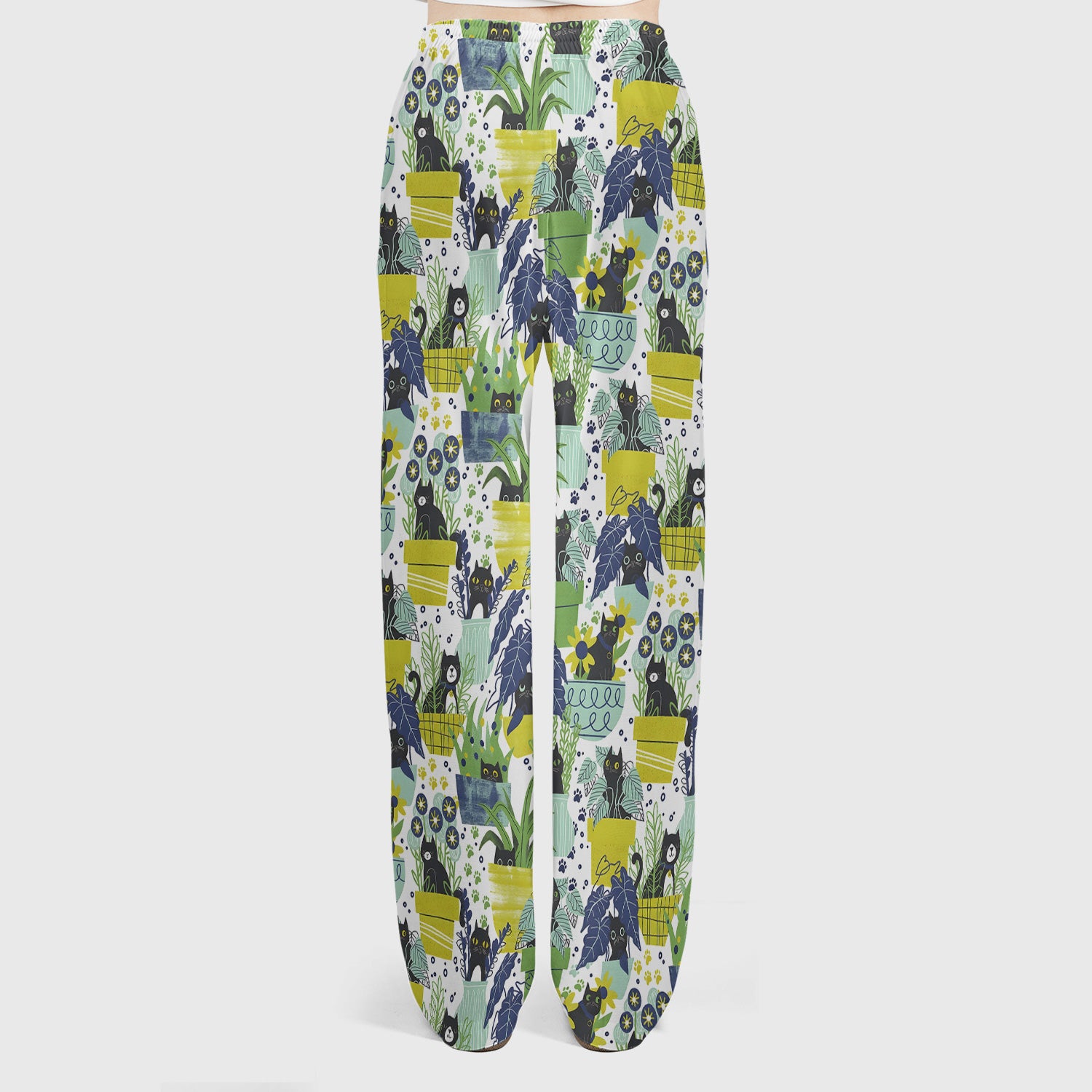 Black Cat Planter Garden Pattern Scrub Set, Scrub Pants and V Neck Top
