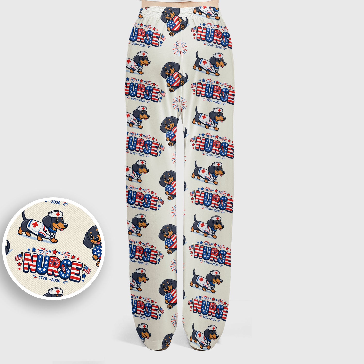 Proud Nurse Patriotic Dachshund Medical Firework Pattern Scrub Set, Nurse Uniform Scrubs Set