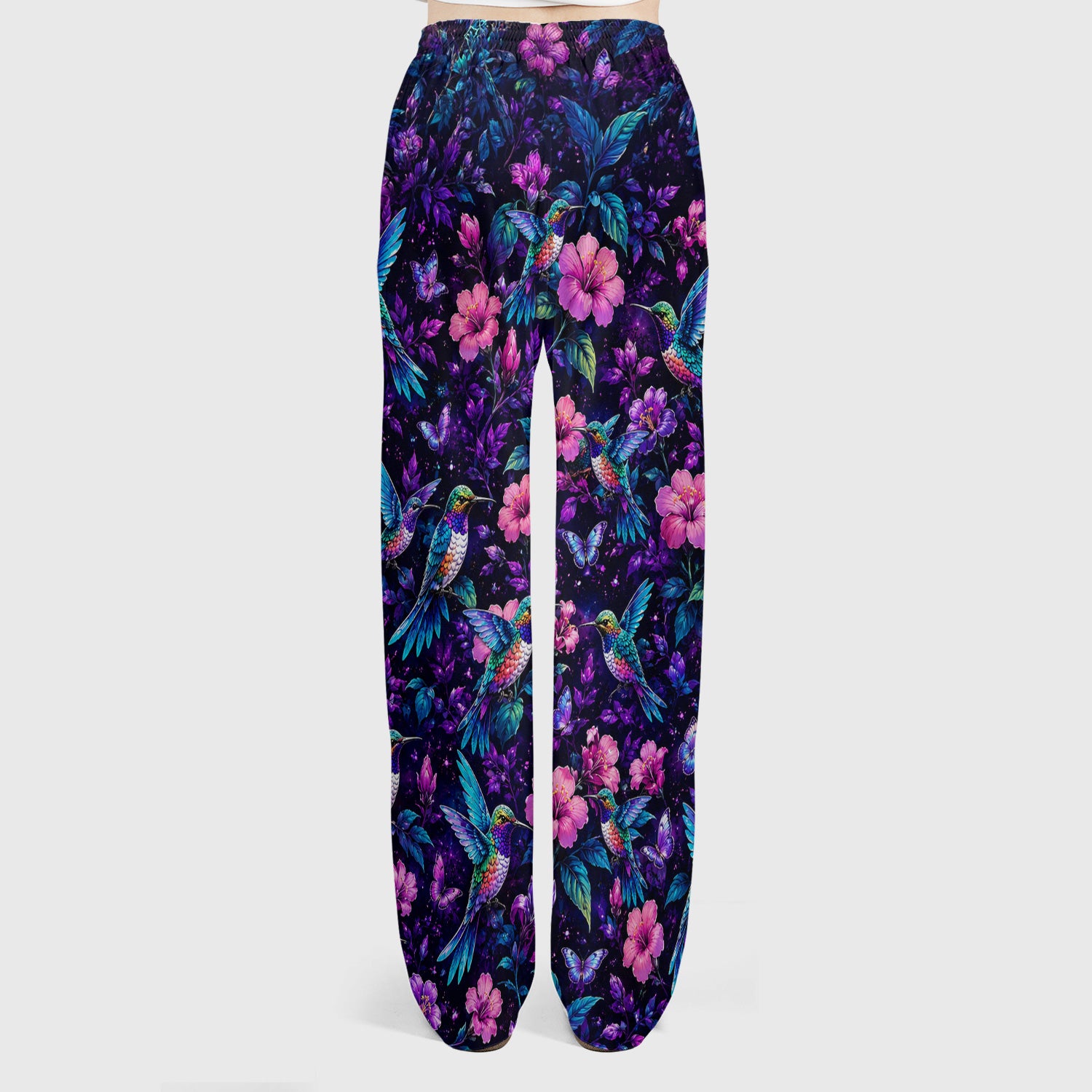 Vibrant Hummingbird Hibiscus Blossom Pattern Scrub Set, Scrub Pants and V Neck Top