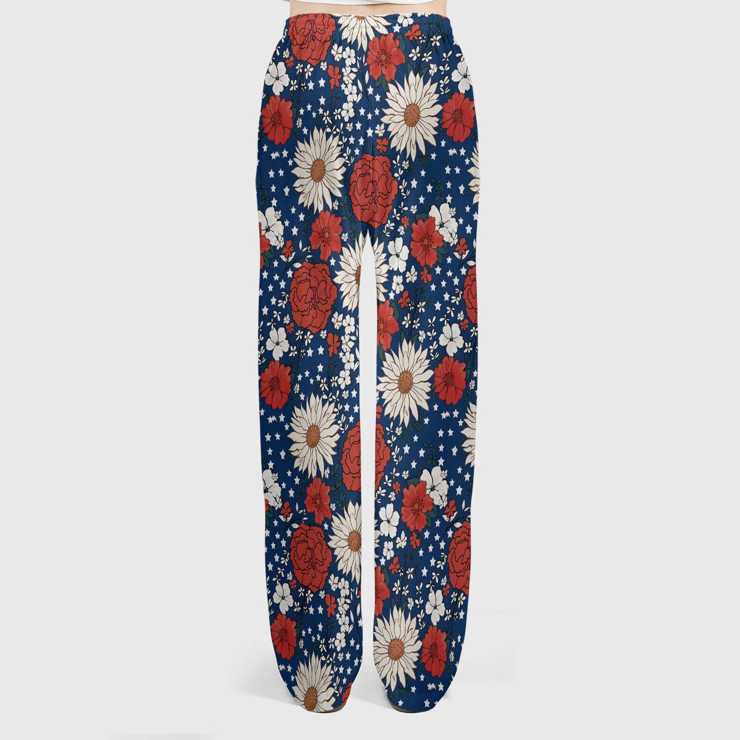 Red White Blue Floral Pattern Scrub Set, Scrub Pants and V Neck Top