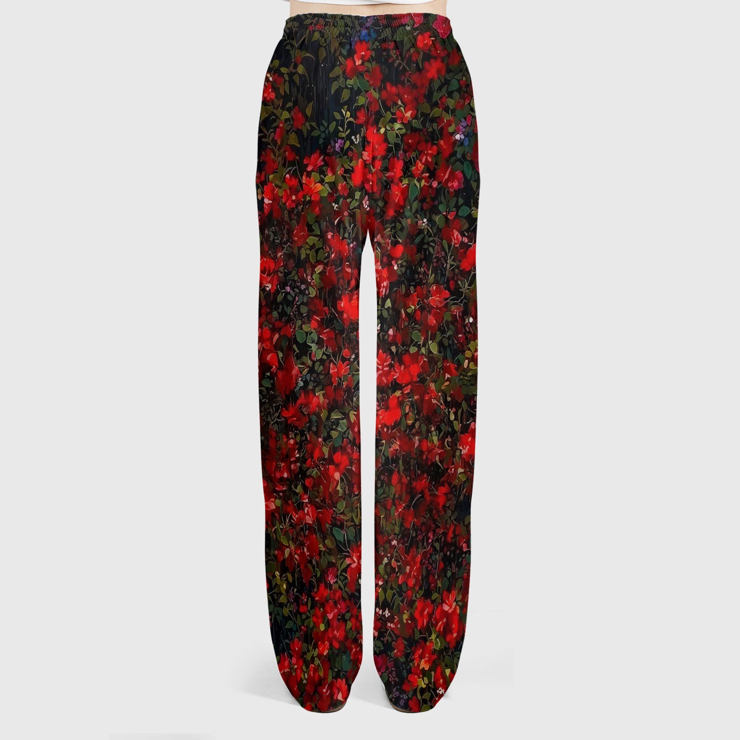 Black Cat Sitting By Red Floral Garden Window Scrub Set, Scrub Pants and V Neck Top