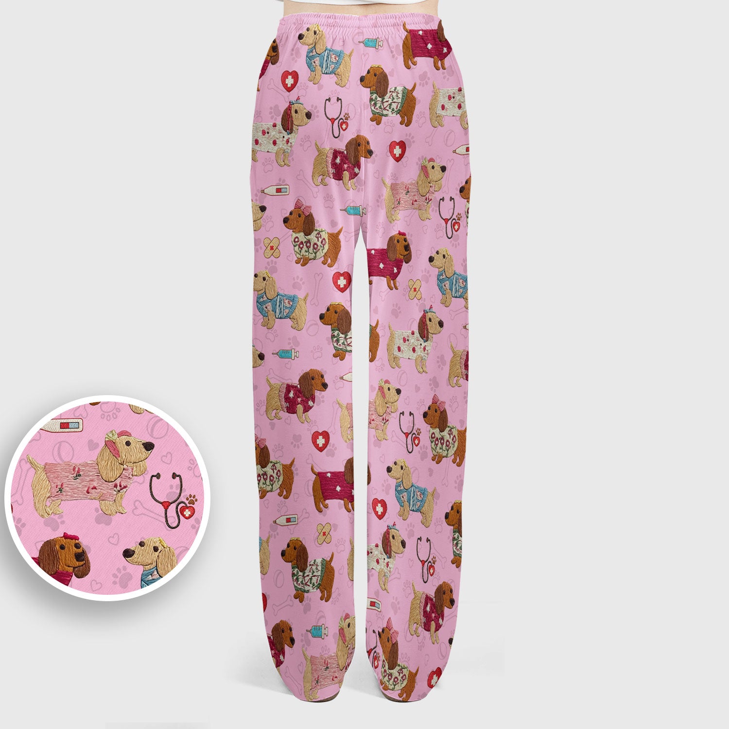 Cute Medical Wiener Dog Pattern Nurse Shirt, Dachshund Nursing Scrub Set, Breathable Fabrics Nursing Uniform