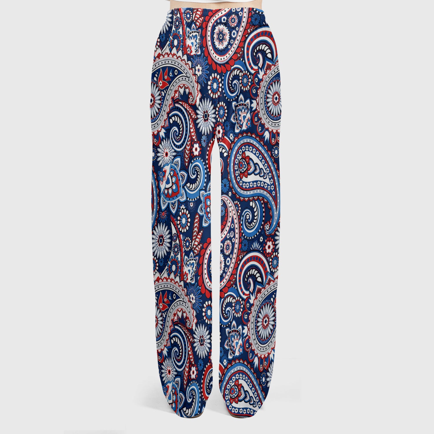 Patriotic Red White Blue Paisley Pattern Scrub Set, Scrub Pants and V Neck Top