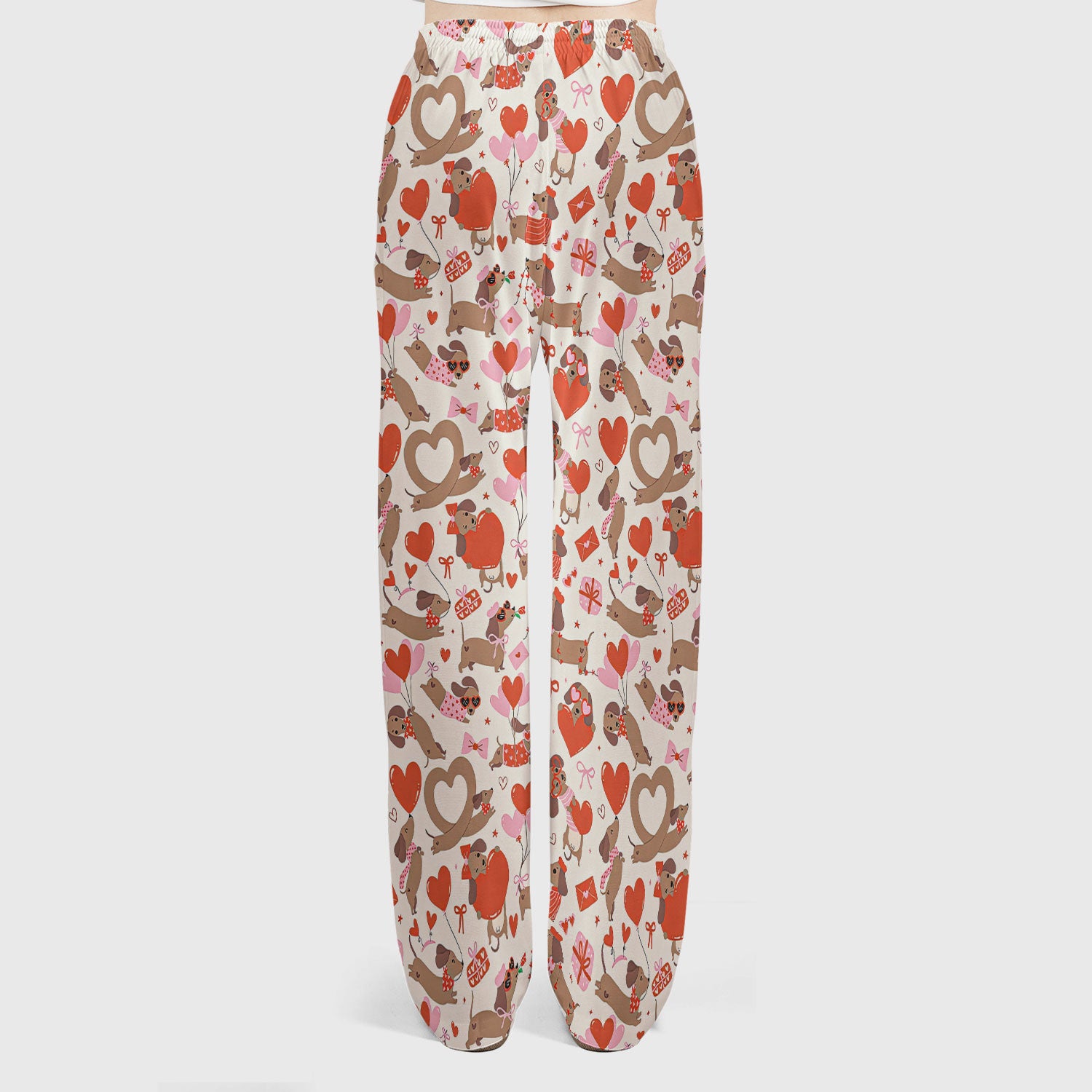 Cute Dachshund Valentine Medical Pattern Scrub Set, Scrub Pants and V Neck Top