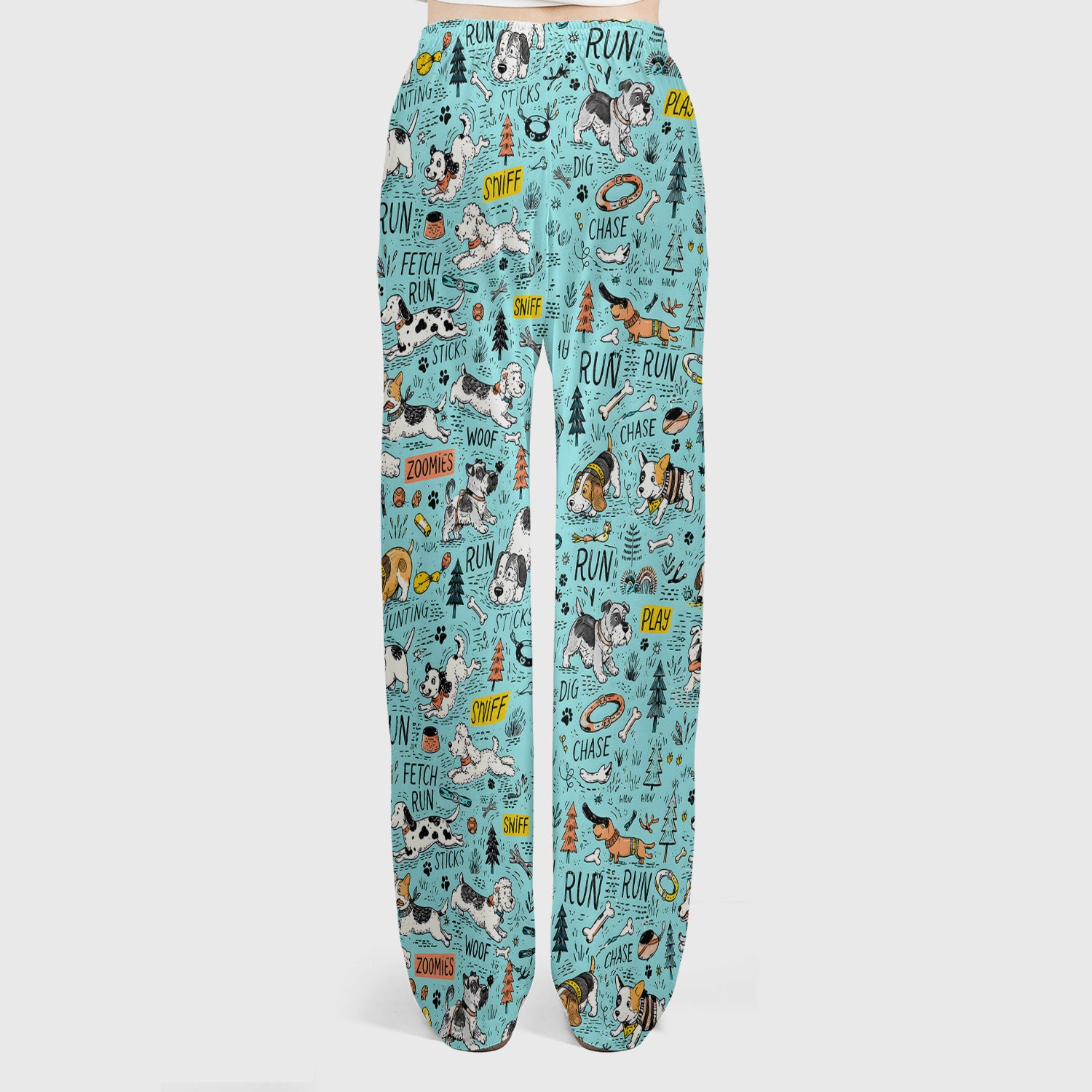 Playful Cartoon Puppy Adventure Pattern Scrub Set, Scrub Pants and V Neck Top