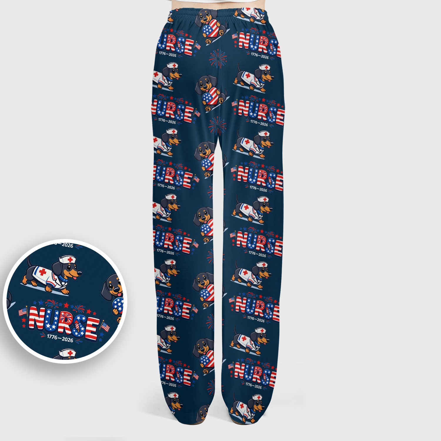 Proud Nurse Patriotic Dachshund Medical Firework Pattern Scrub Set, Nurse Uniform Scrubs Set