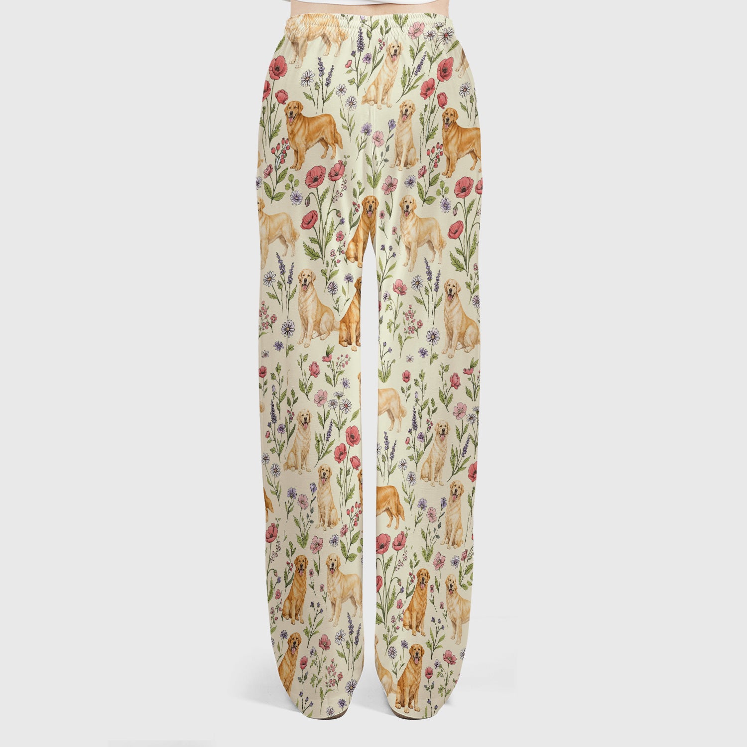 Cute Golden Retriever Floral Pattern Scrub Set, Women's Scrub Sets