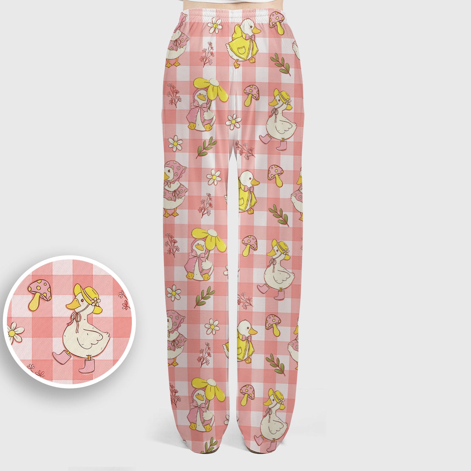 Cute Duck Outfit Gingham Pattern Scrub Set, Scrub Pants and V Neck Top