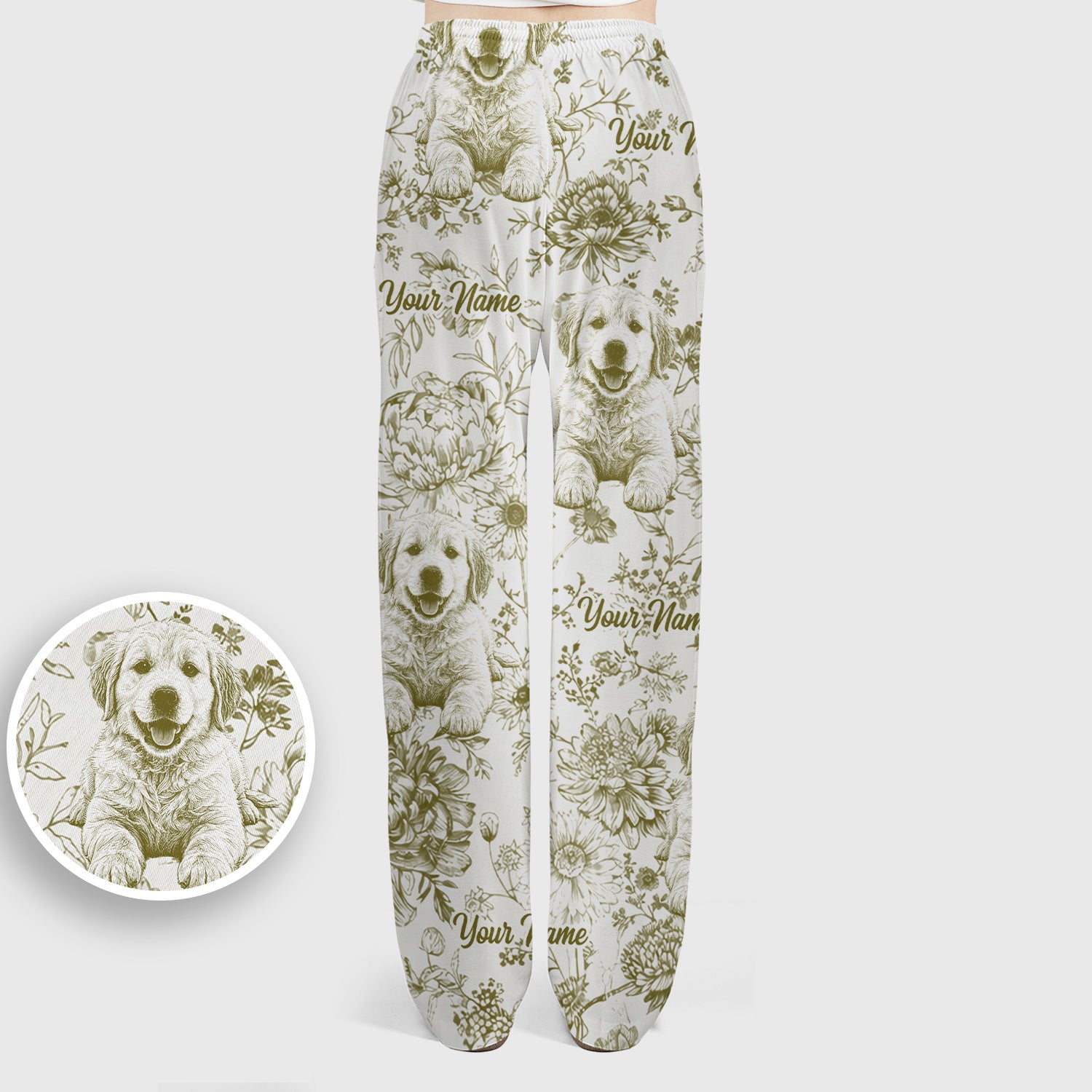 Personalized Custom Pet Photo Name Floral Pattern Scrub Set, Scrub Pants and V Neck Top