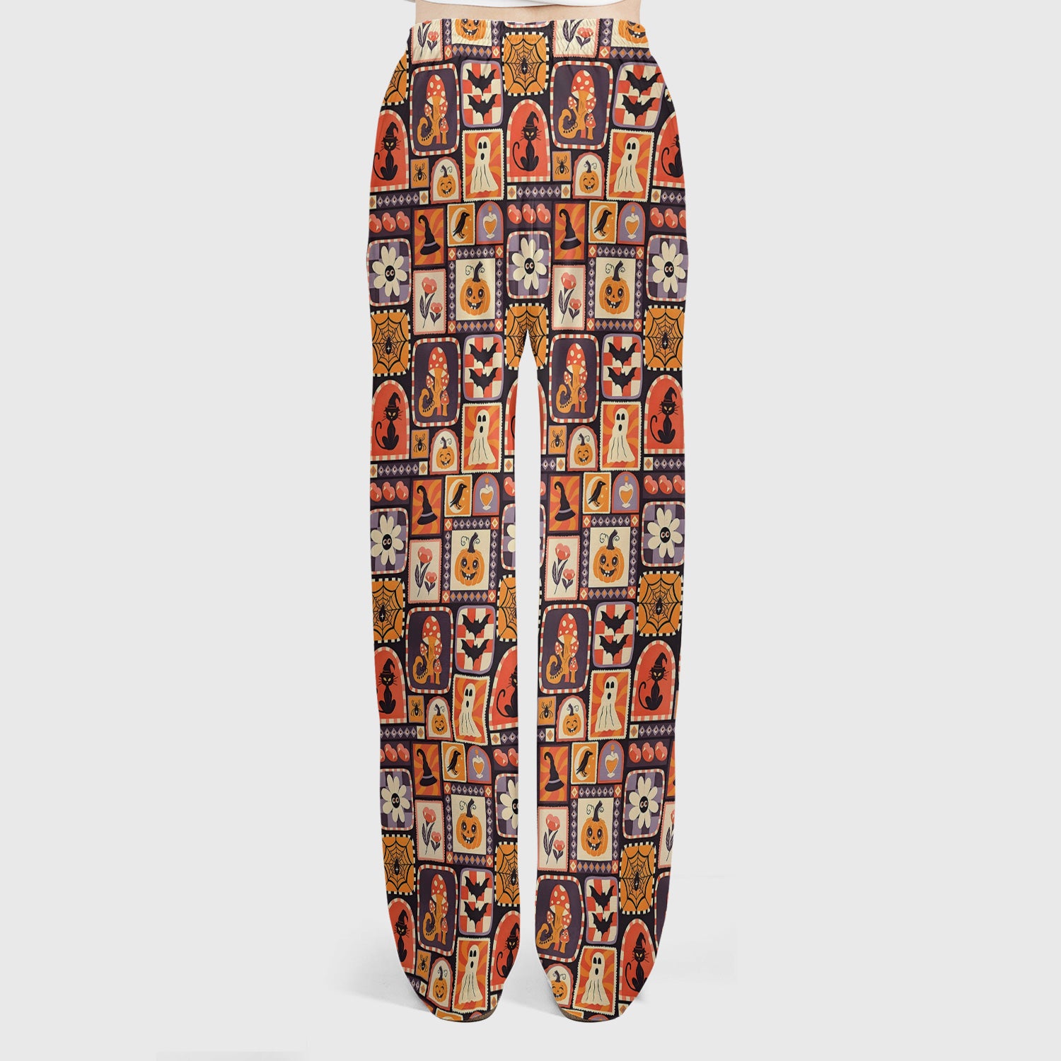 Retro Halloween Patchwork Icons Scrub Set, Scrub Pants and V Neck Top
