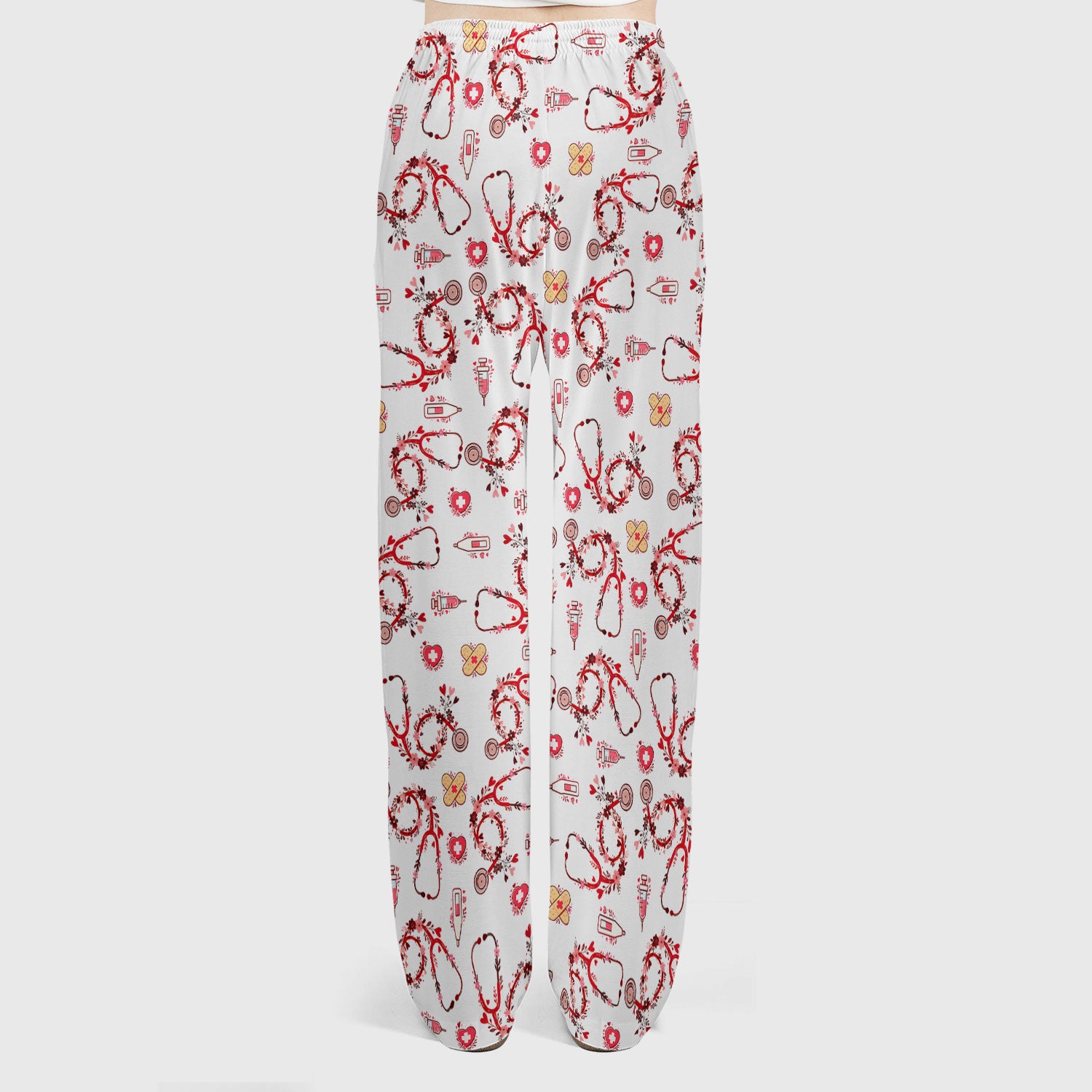 Heart Stethoscope Medical Pattern Scrub Set, Breathable Med Uniform