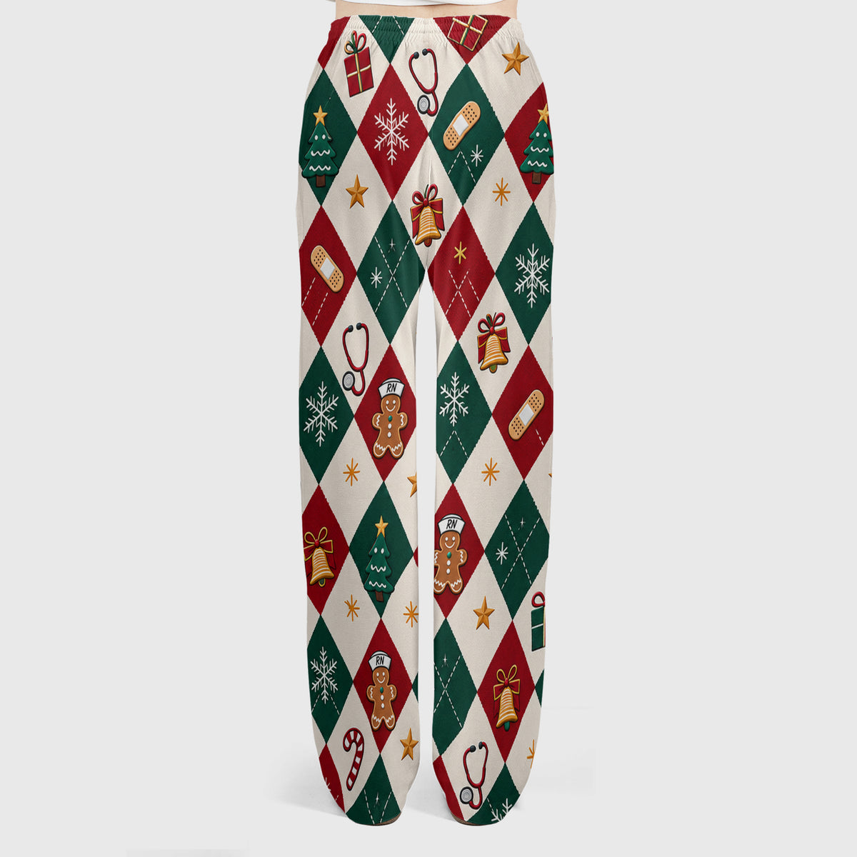 Christmas Gingerbread Nurse Argyle Scrub Set, Scrub Pants and V Neck Top